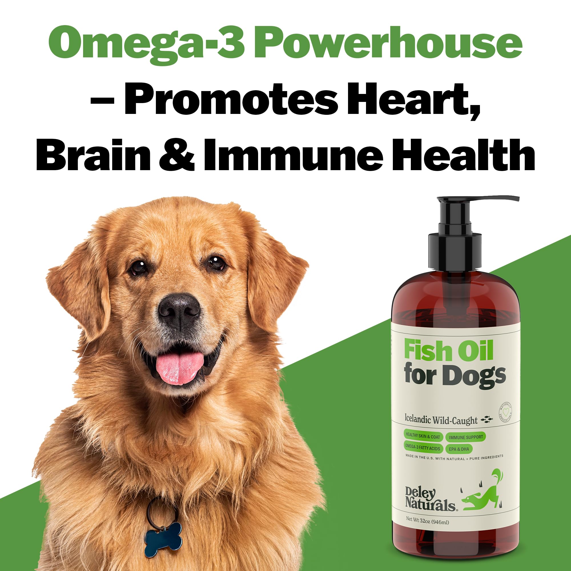 Deley Naturals Dog Fish Oil Icelandic 2X Omega - Dog Itching Skin Relief with Omega 3 6 9 for Allergies, Coat & Heart - Omega 3