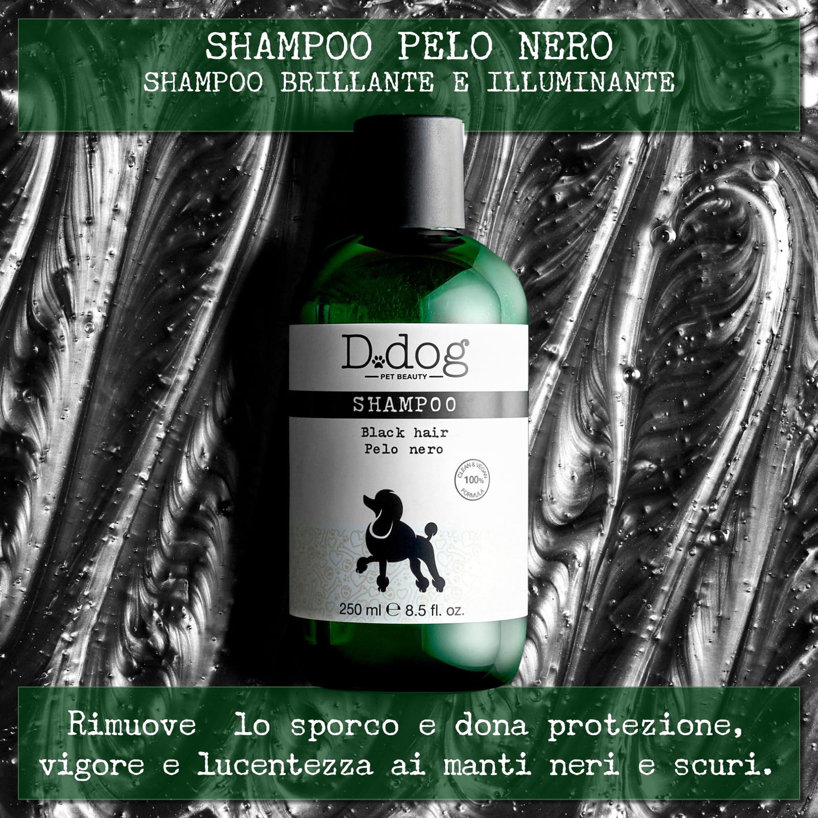Diego Dalla Palma D-Dog Pet Shampoo Black Hair - Shines And Brightens Fur - Enhances Color Of Black And Dark Coat - Removes Dirt