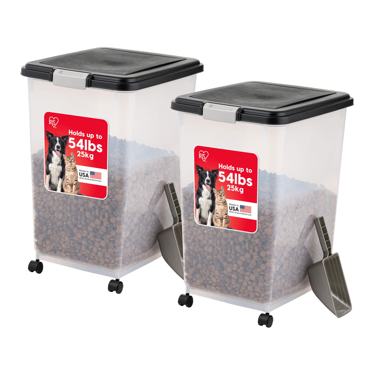 IRIS USA Airtight Dog Food Storage Container, Up to 54 lbs, Attachable Wheels, For Dog Cat Bird and Other Pet Food Storage Bin, 