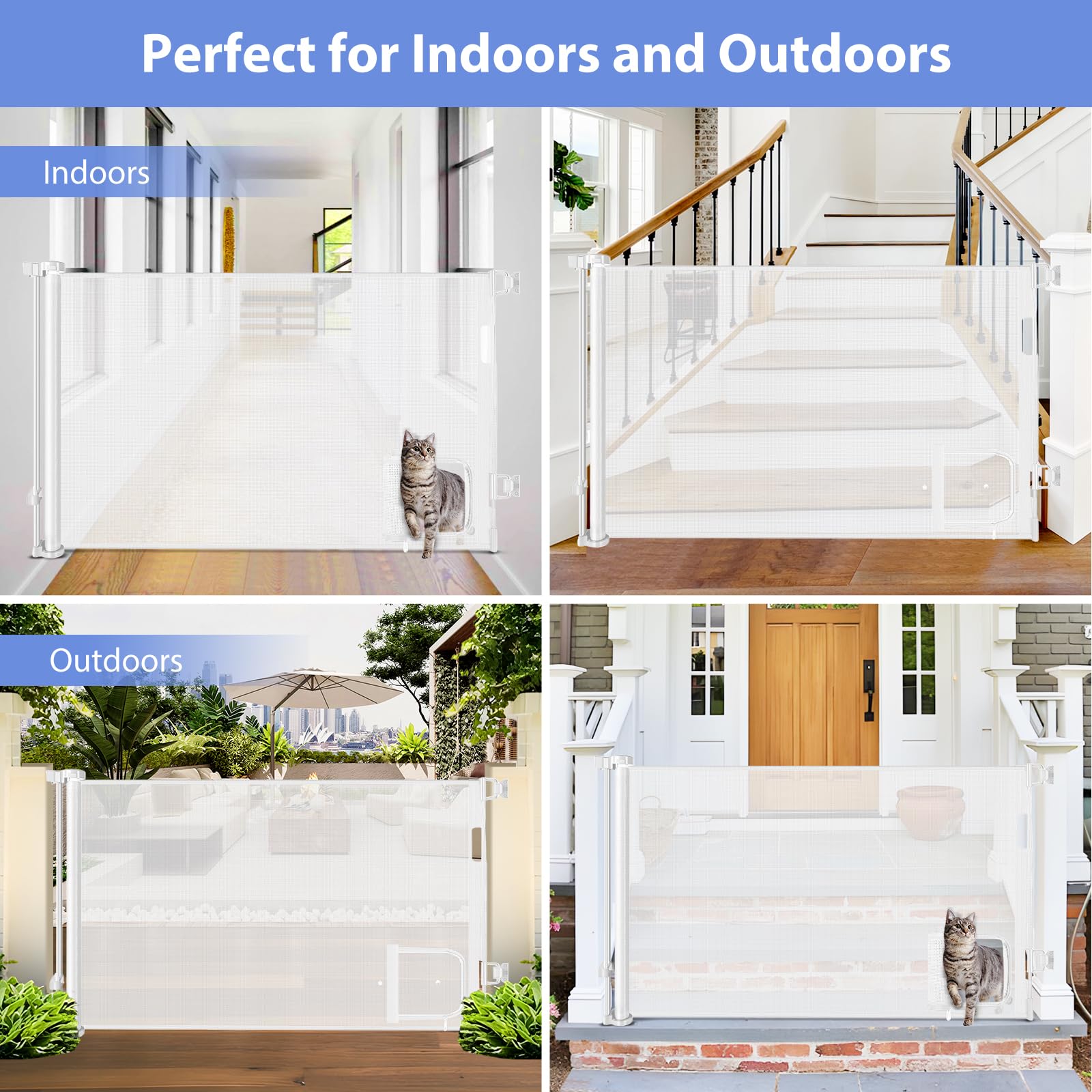 Retractable Baby Gates with Cat Door 80 Wide Retractable Dog Gate with Pet Door Outdoor Retractable Gate for Dogs Retractable Pe