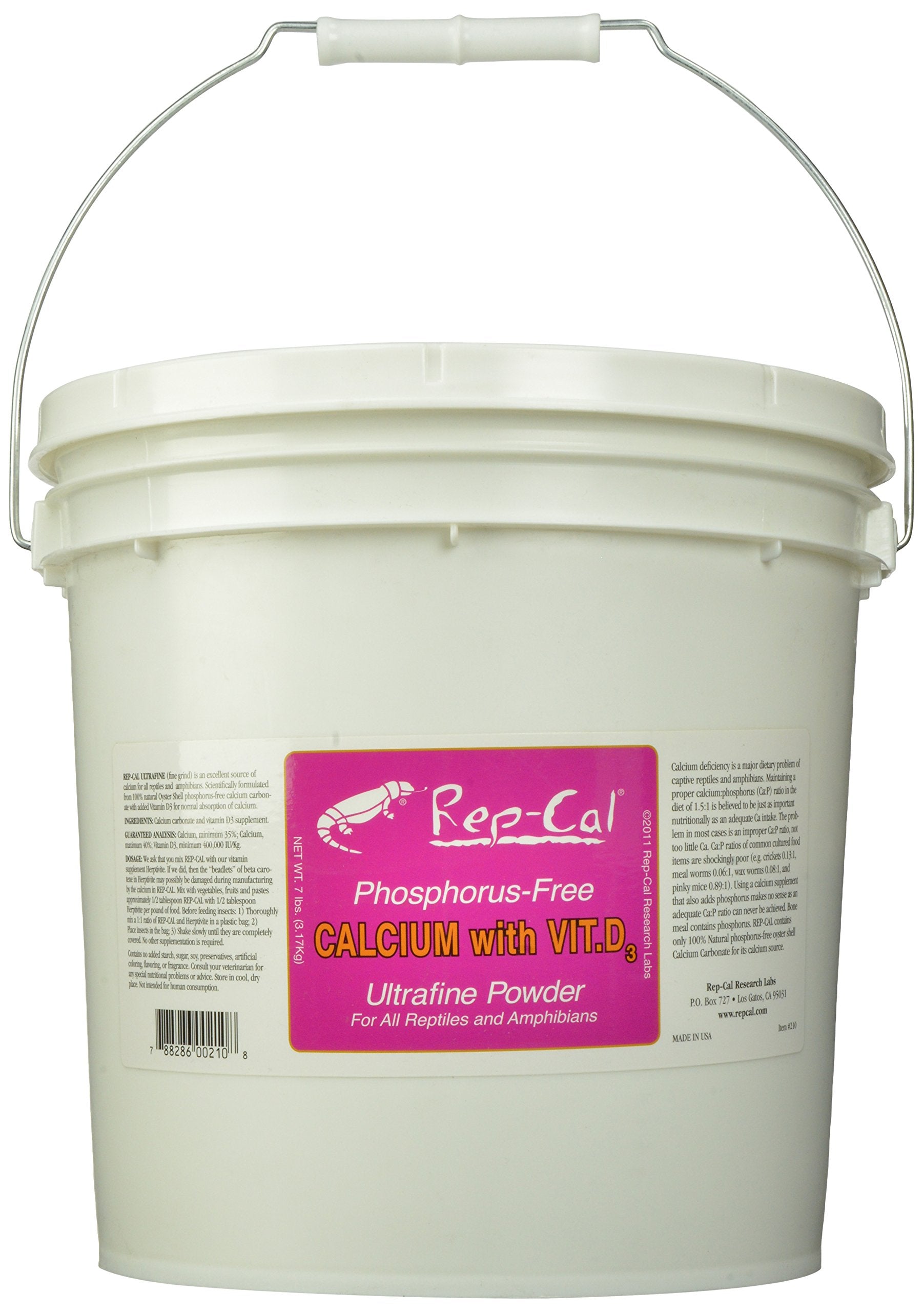 Rep-Cal SRP00210 Phosphorous-Free Calcium Ultrafine Powder Reptile/Amphibian Supplement with Vitamin D3, 7-Pound