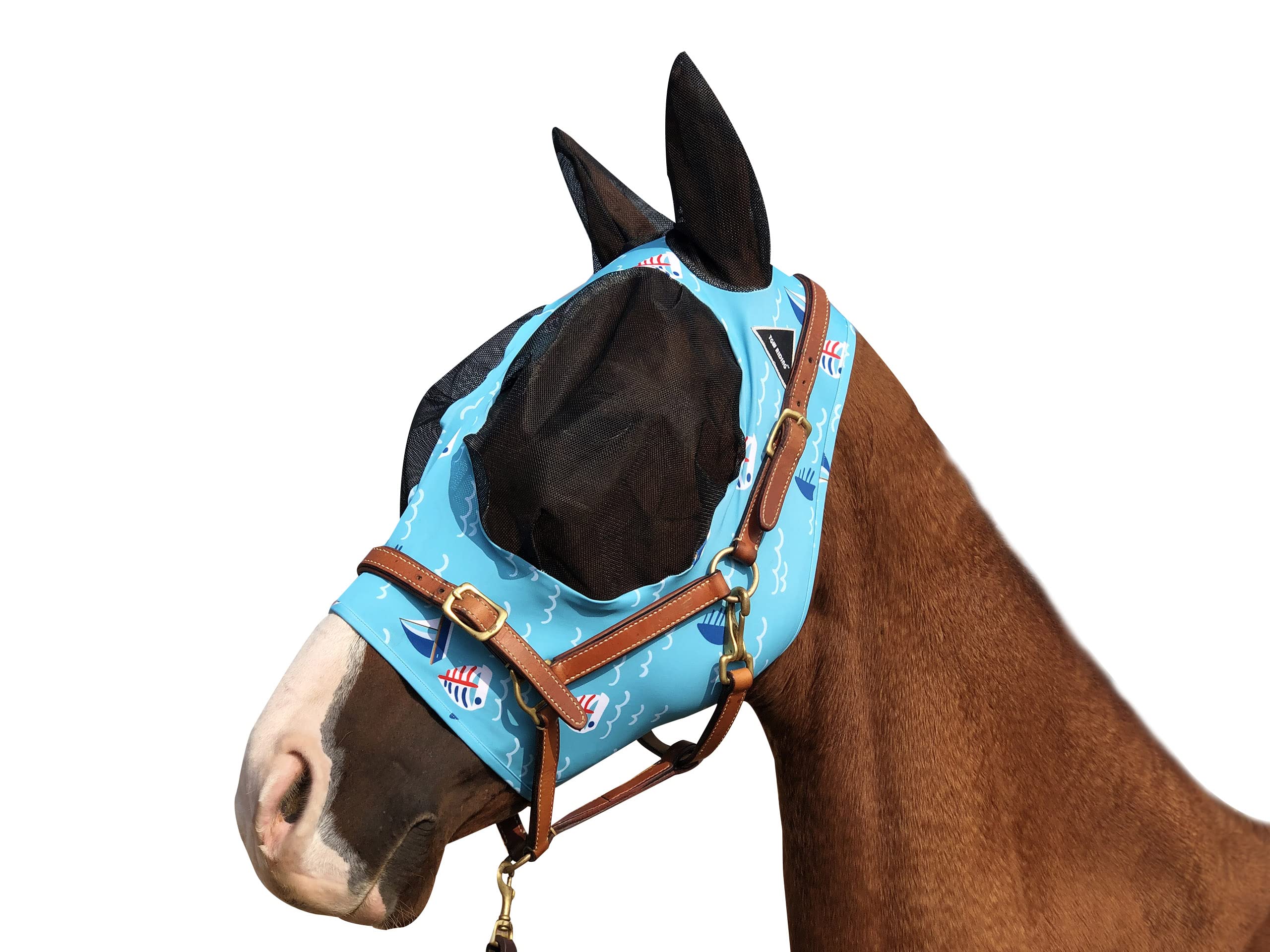 Horse Fly Mask Super Comfort Horse Fly Mask Elasticity Fly Mask with Ears We Only Make Products That Horses Like (Sky Blue, L)