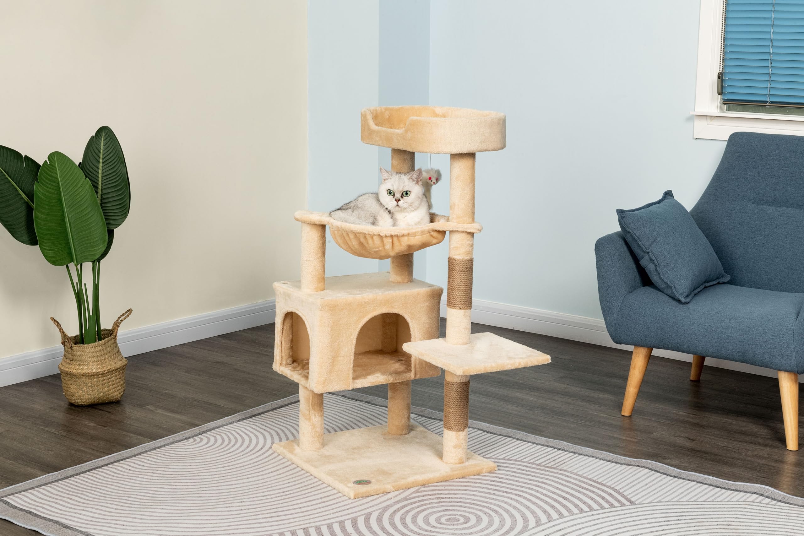 Go Pet Club Everyday Value 37In Cat Tree Tower Cat Condo Comfy Large Perch, Scratching Posts, Dangling Mouse And Hammock, Cat Pl