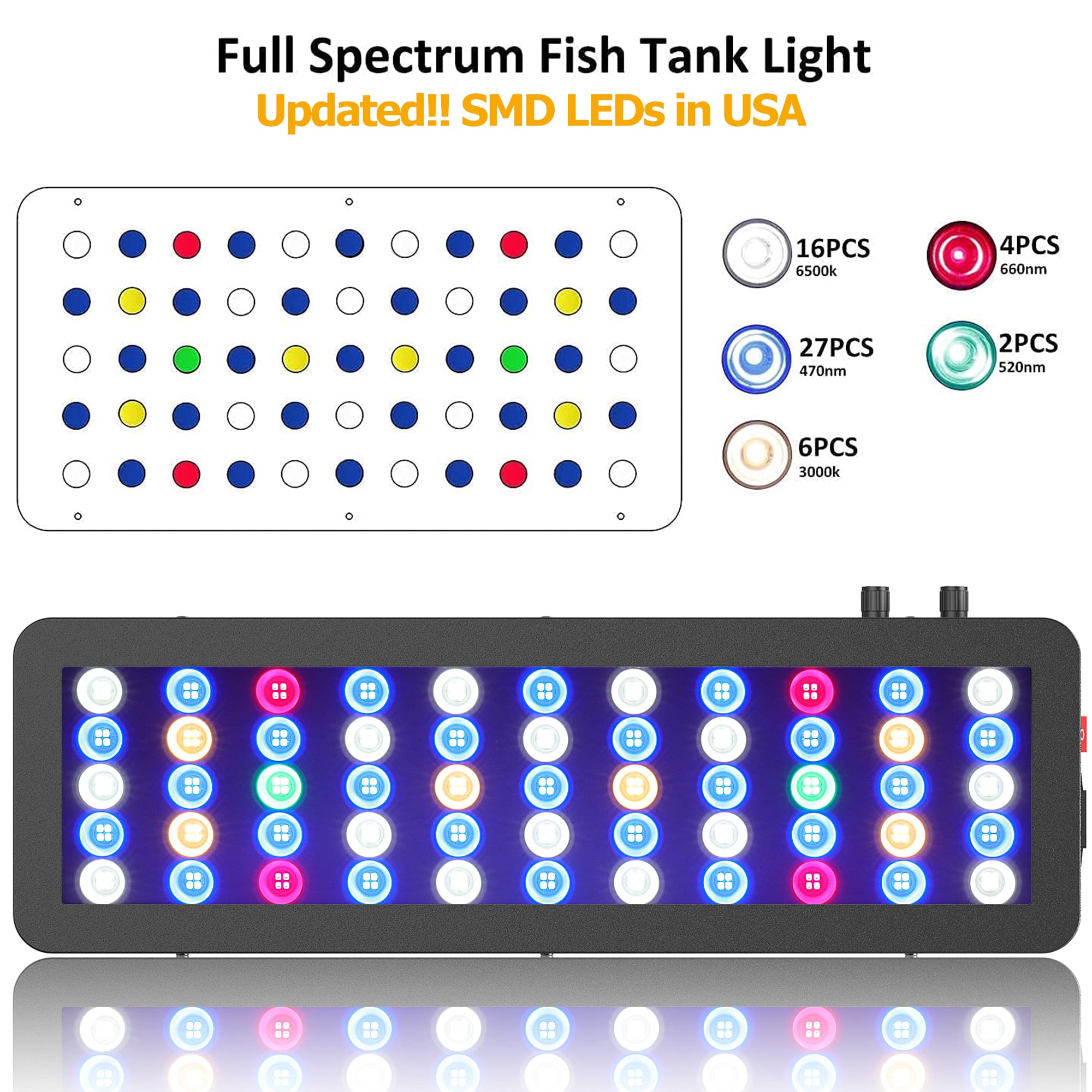 Wills Aquarium Light, Dimmable Full Spectrum Fish Tank Light With 3 Dimming Modes & 55 Premium Smd Chips, 165W Led Aquarium Plant Light For Saltwater Freshwater Coral Reef (21.3'X6.7'X2.4')