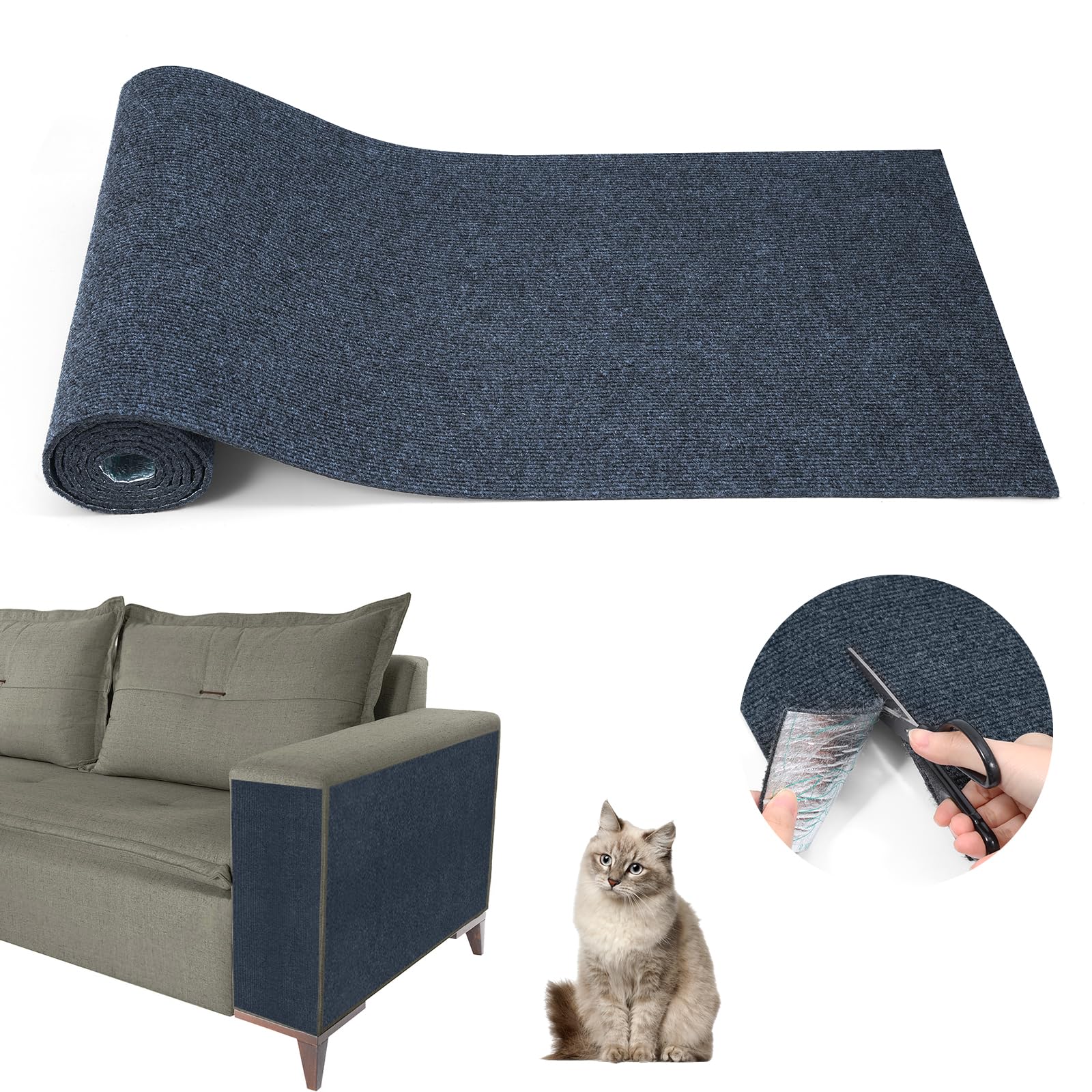 Ankilo Upgraded Cat Scratching Mat, 78.7X15.7, Self-Adhesive Scratching Boards, Felt Cat Scratching Mat, Free Cutting, Cat S