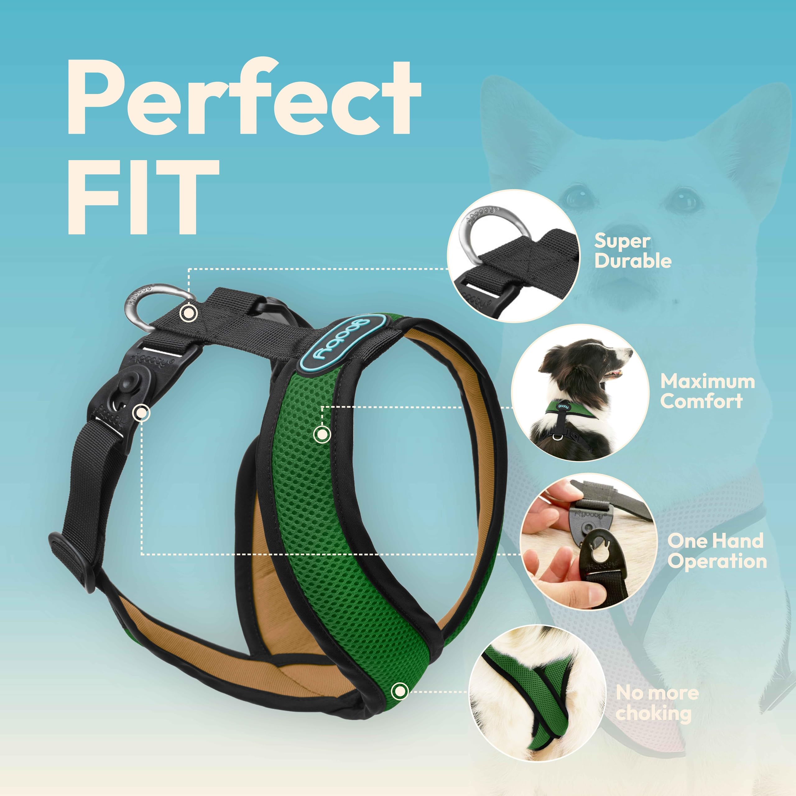 Gooby Comfort X Harness Dual Snap Mesh In Dog Harness - Forest, Large