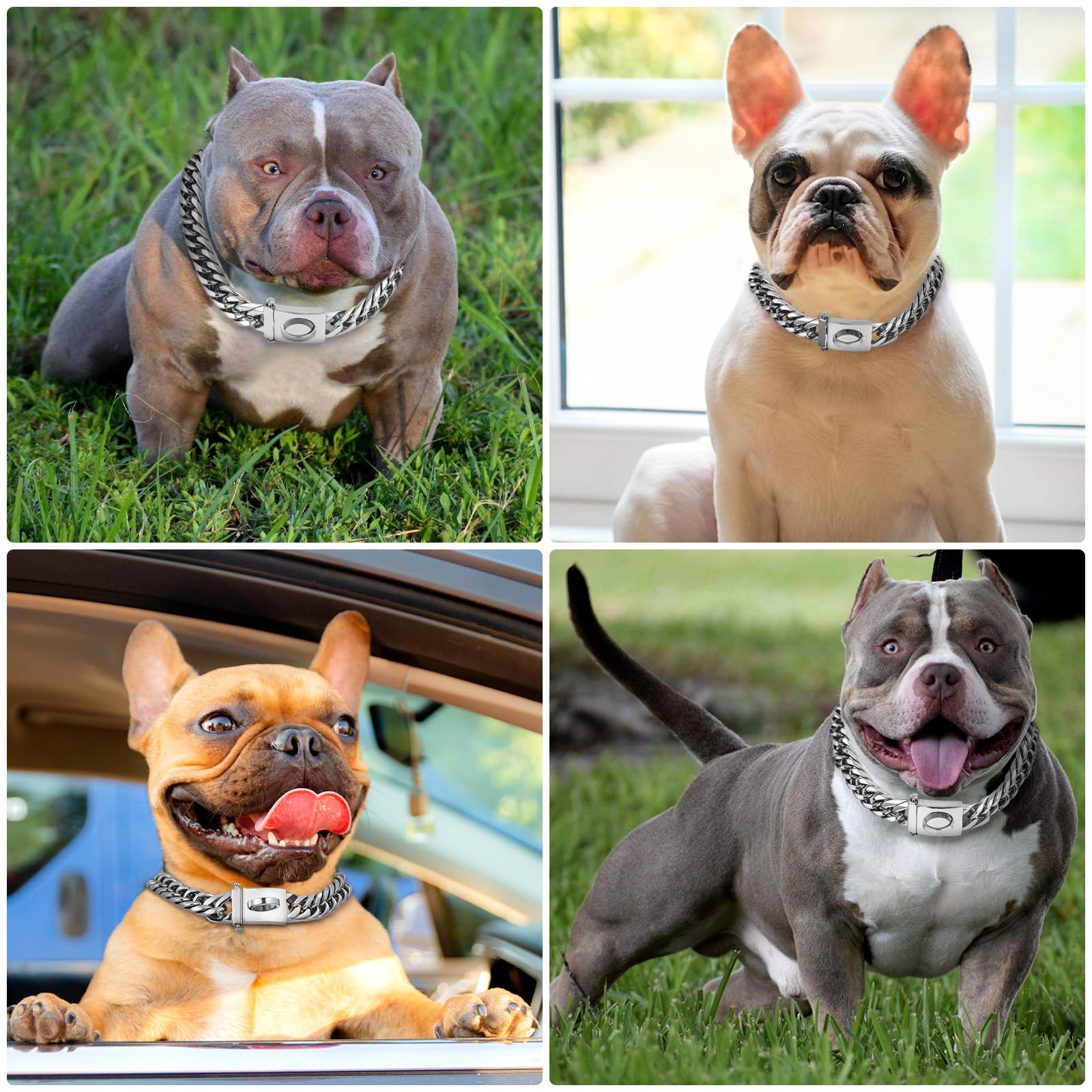 Baobote Silver Chain Dog Collar, 16Mm Heavy Duty Cuban Link Collar With Secure Snap Buckle, Chew Proof For Dogs (24'' Silver)