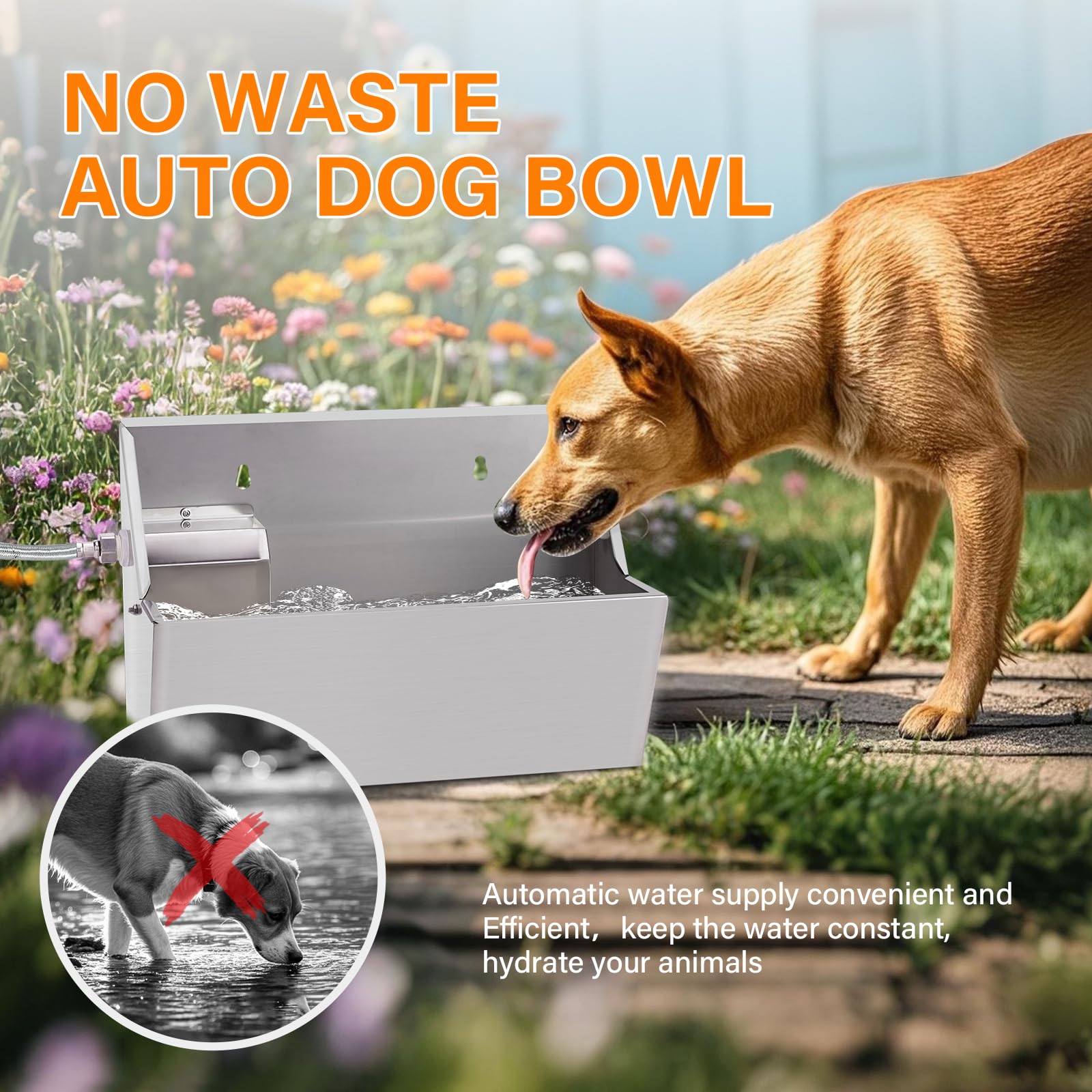 PAUQEWIE 2Gal Automatic Dog Water Bowl Dispenser Auto Fill Dog Waterer Outdoor Livestock Water Trough Drinking Feeder for Large