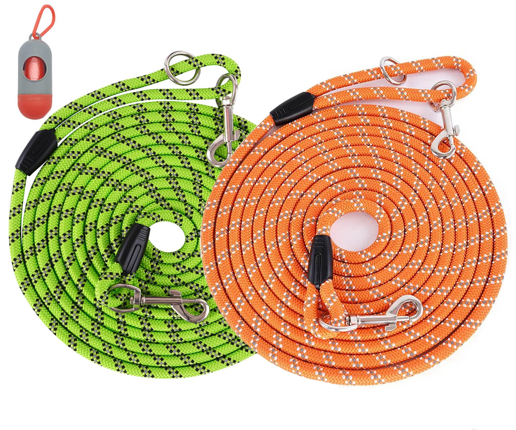 (2 Pack) Long Dog Leash For Dog Training 15Ft/30Ft/50Ft, Dog Rope Leashes With Reflective Thread For Large Medium Small Dogs, Dog Tie-Out Cable Lead For Hunting, Camping&Backyard
