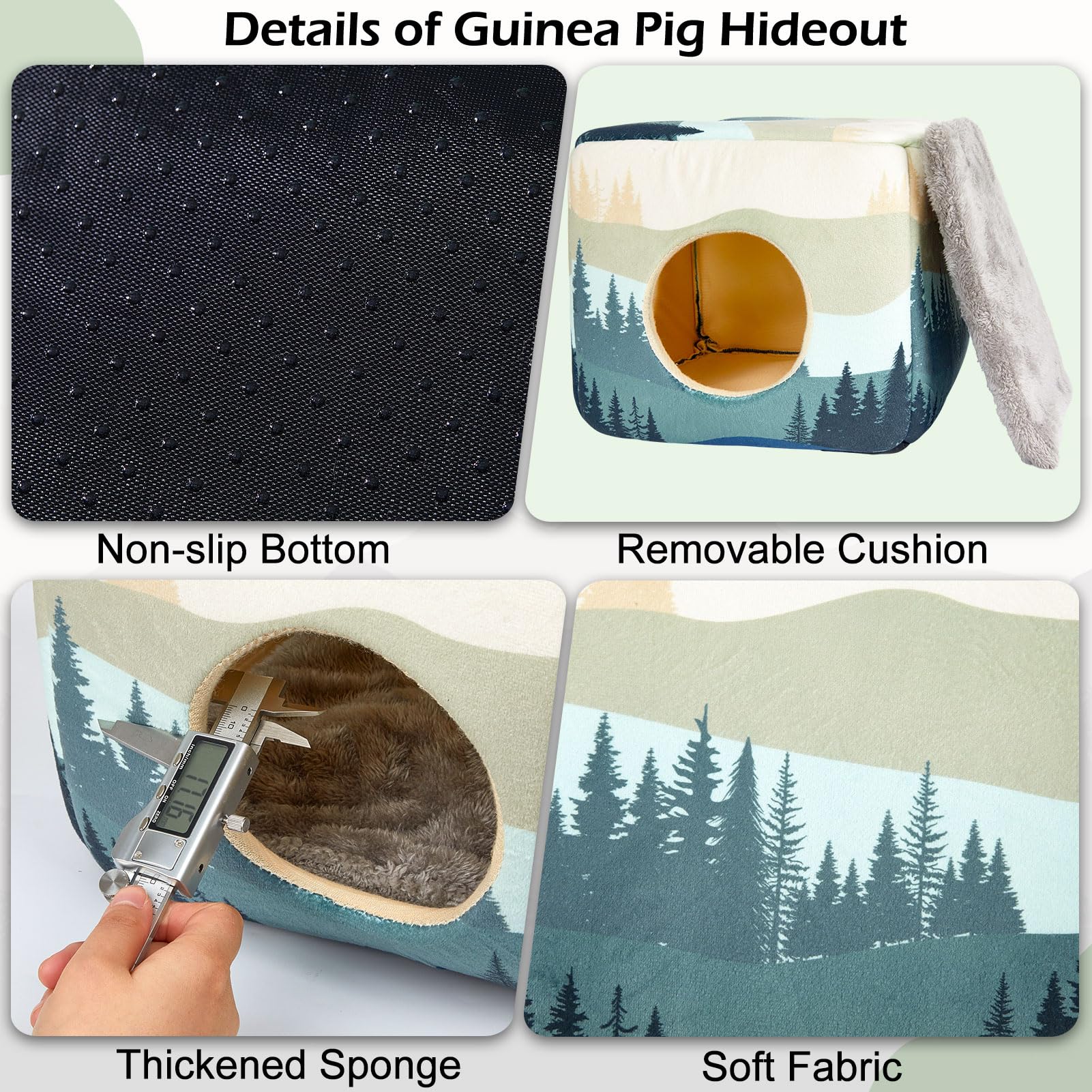 Bienbee Cozy Guinea Pig Bed, Washable Small Pet House - Rabbit/Bunny/Hamster/Chinchilla Accessories - Forest Landscape