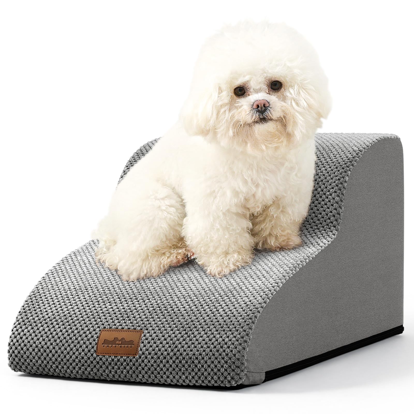 COZY KISS Dog Stairs for Small Dogs 11.8 H, Pet Step with Leakproof Cover, High Density Foam Cat Ramp for Chair or Sofa, Lightwe