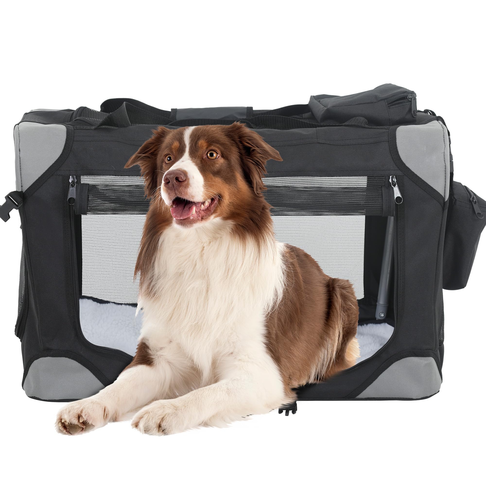 Bestpet 42 Inch Collapsible Dog Crate For Large Dogs, 3-Door Portable Folding Soft Dog Crate Dog Kennel Lightweight Foldable Tra