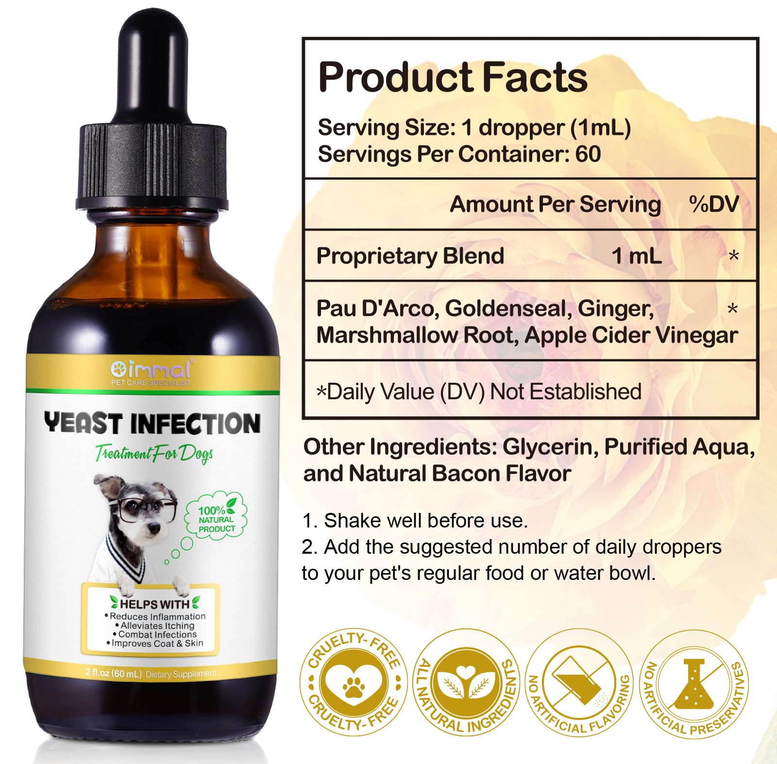 Yeast Infection Treatment for Dogs, Natural Dog Yeast Infection Treatment Supports Itch Relief, Ear Infection, Allergy Relief, P
