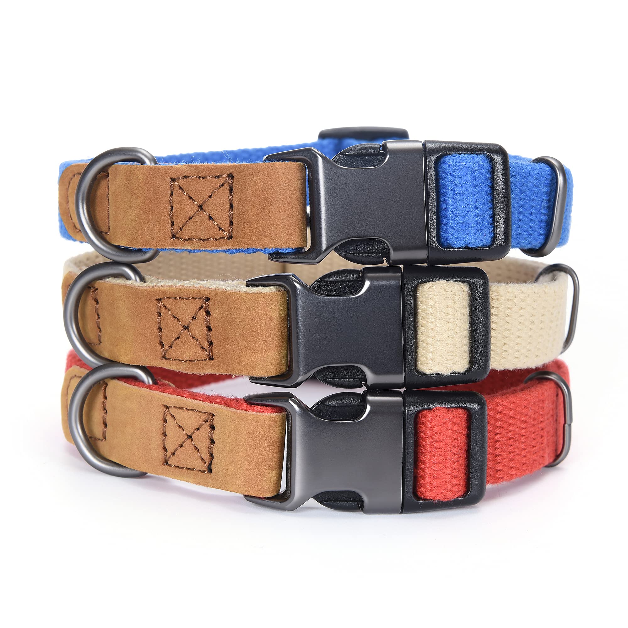 Mile High Life Dog Collars | Soft Cotton Dog Collars W Heavy Metal Buckle | Classic Puppy Collar W Premium Genuine Leather Tips