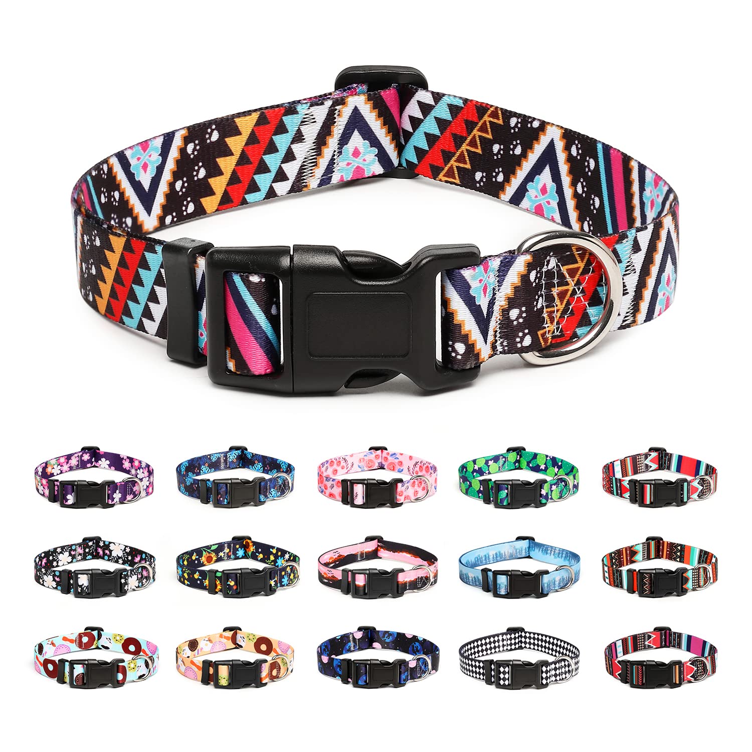 Mercano Adjustable Dog Collar - Special Design Patterns, Soft Nylon Comfortable Durable Pet Collar For Small Medium Large Dogs (M, Ethnic Pink)