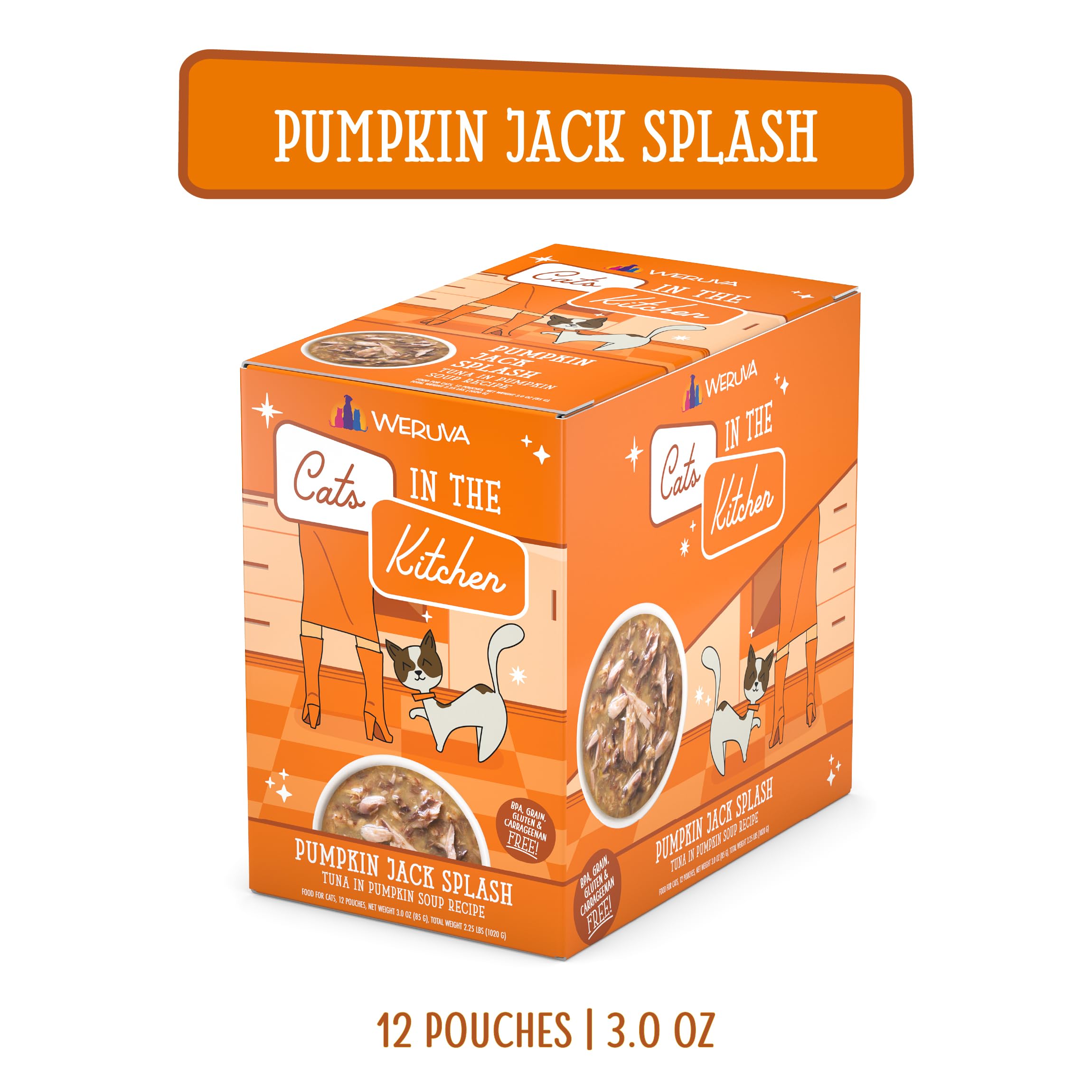 Weruva Cats in The Kitchen, Pumpkin Jack Splash with Tuna in Pumpkin Soup Cat Food, 3oz Pouch (Pack of 12)