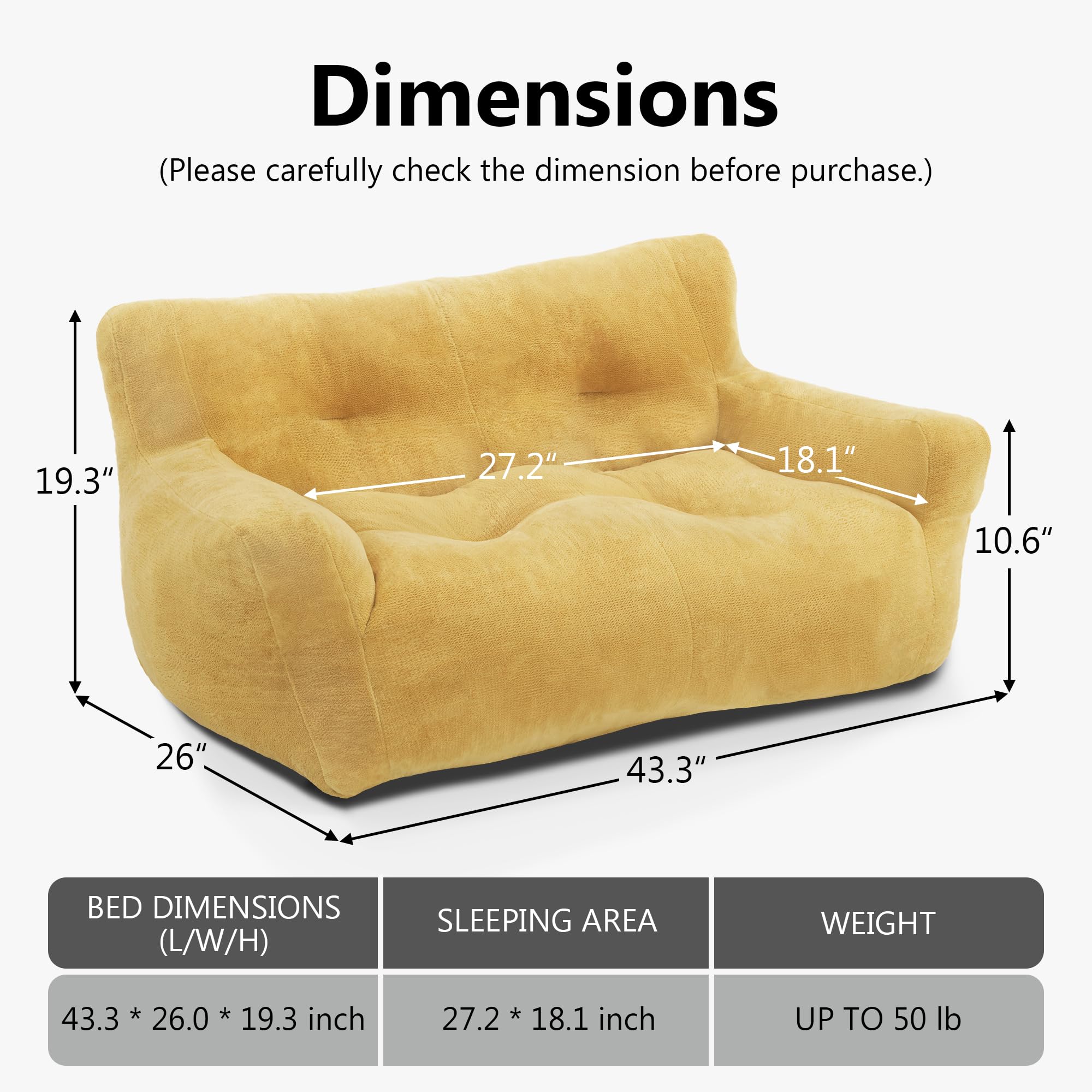 Mcombo Dog Sofa For Small Medium Dogs, Fabric Pet Couch, Sleeping Bed Indoor, 0374 (Yellow)