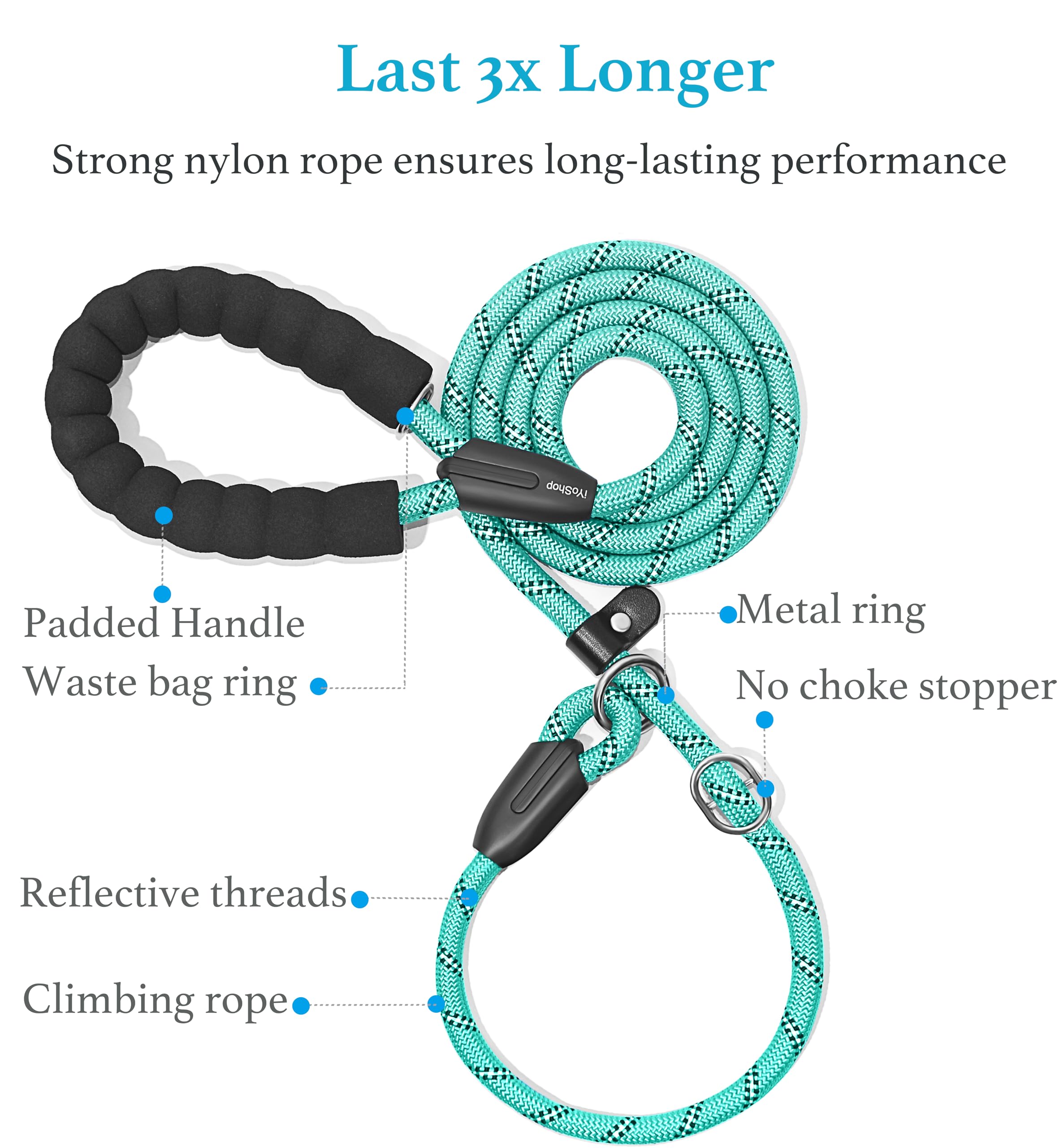 Iyoshop Durable Slip Lead Dog Leash With Padded Handle And Highly Reflective Threads, No Pull Dog Training Leash, (1/2'' X 6 Ft,