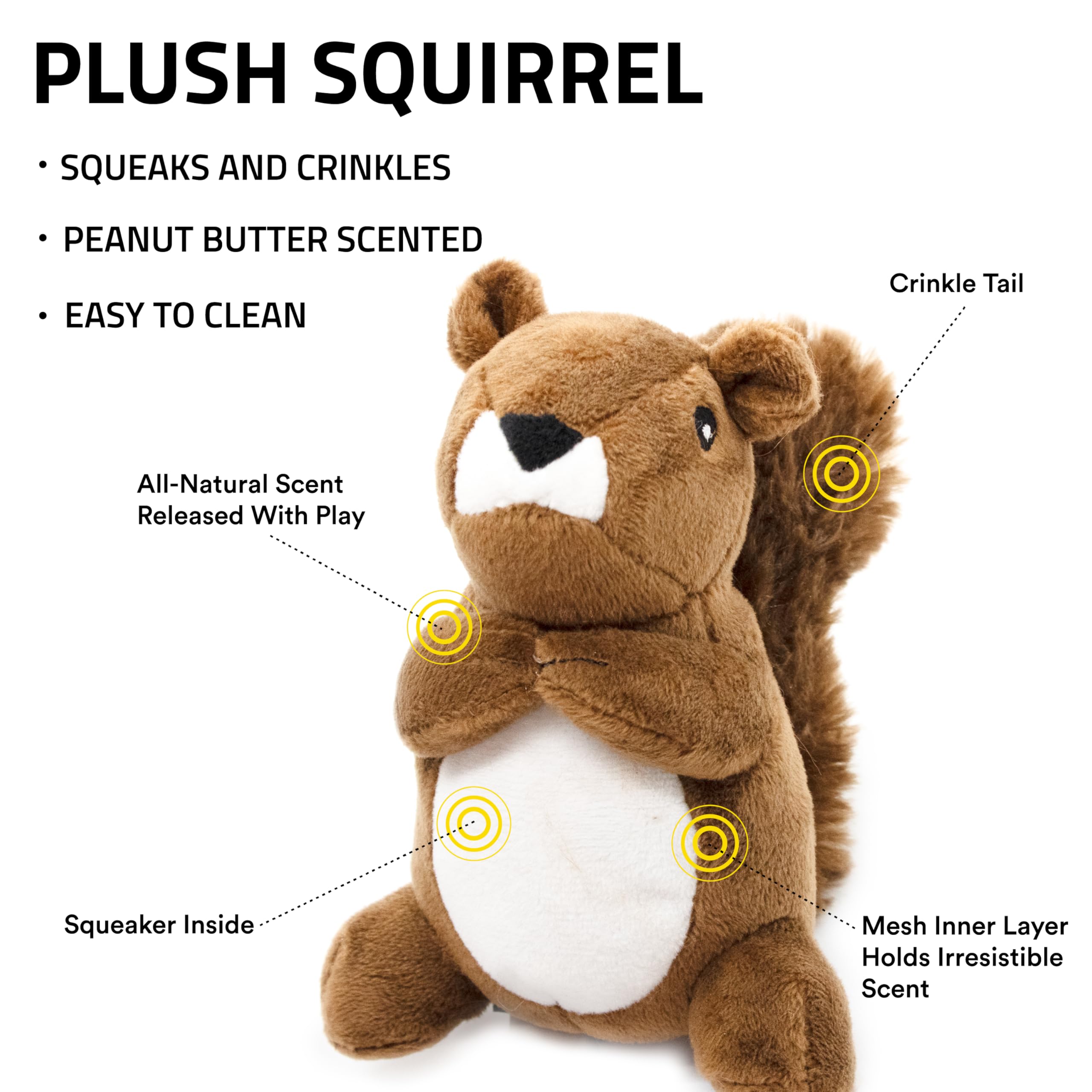 Playology Plush Toys For Dogs | Stuffed Animal Squirrel | Peanut Butter Scented For Small Dogs