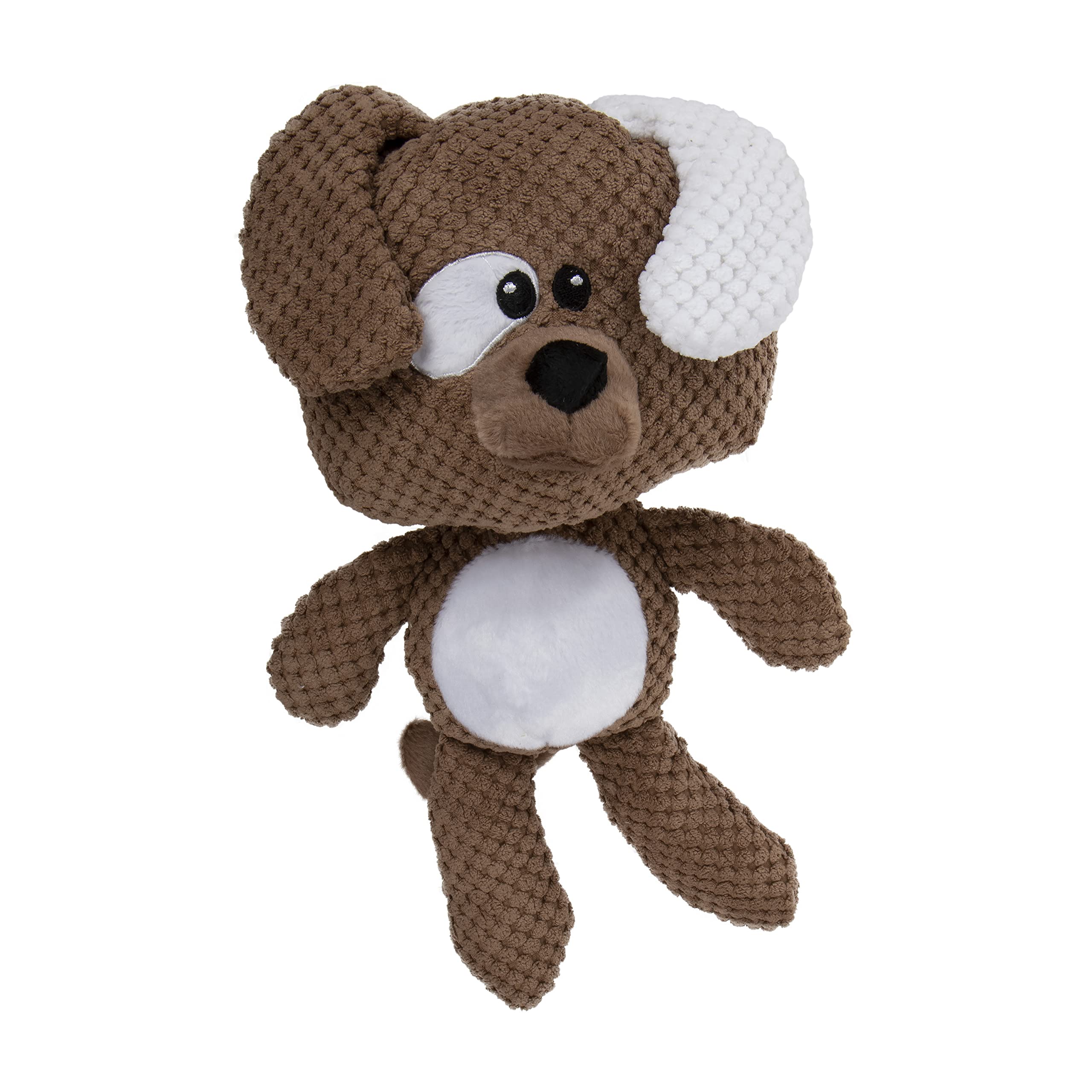 Godog Checkers Dog Squeaky Plush Dog Toy, Chew Guard Technology - Brown, Large