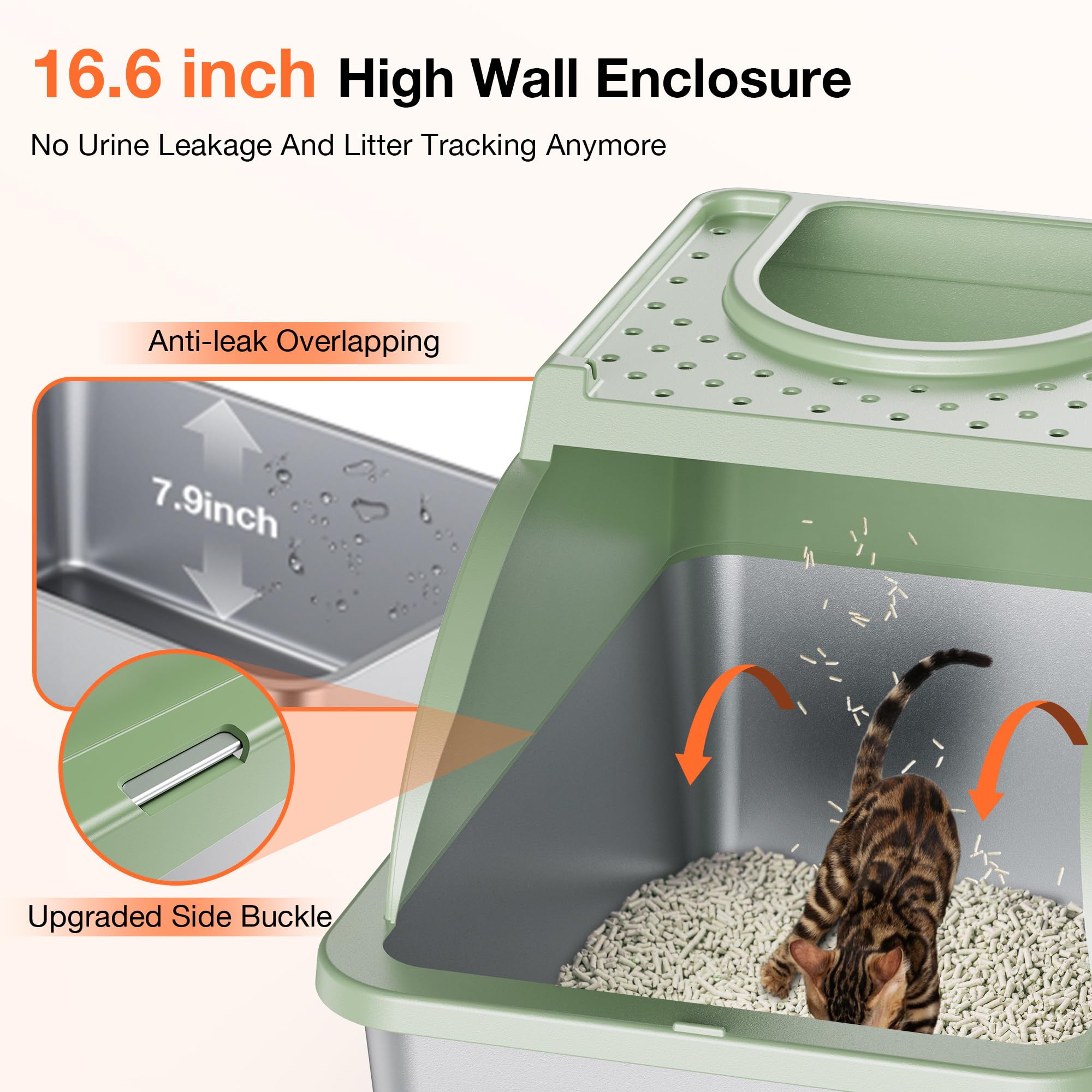 Stainless Steel Litter Box, XXL Large Metal Cat Litter Boxes, Dual Entrance Detachable Litter Box with Lid, 16.6 High Wall Uri