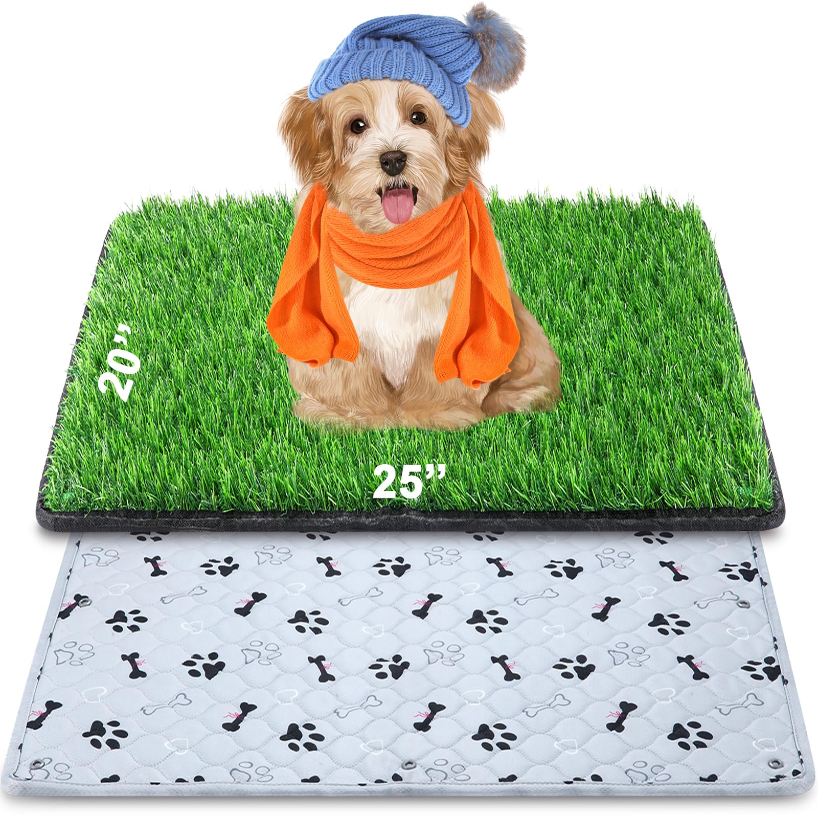Dog Grass Mat With Pee Pad 20  25'', Small Dog Litter Box Indoor Artificial Turf Grass Porch Waterproof Patio Potty Tray For Dog