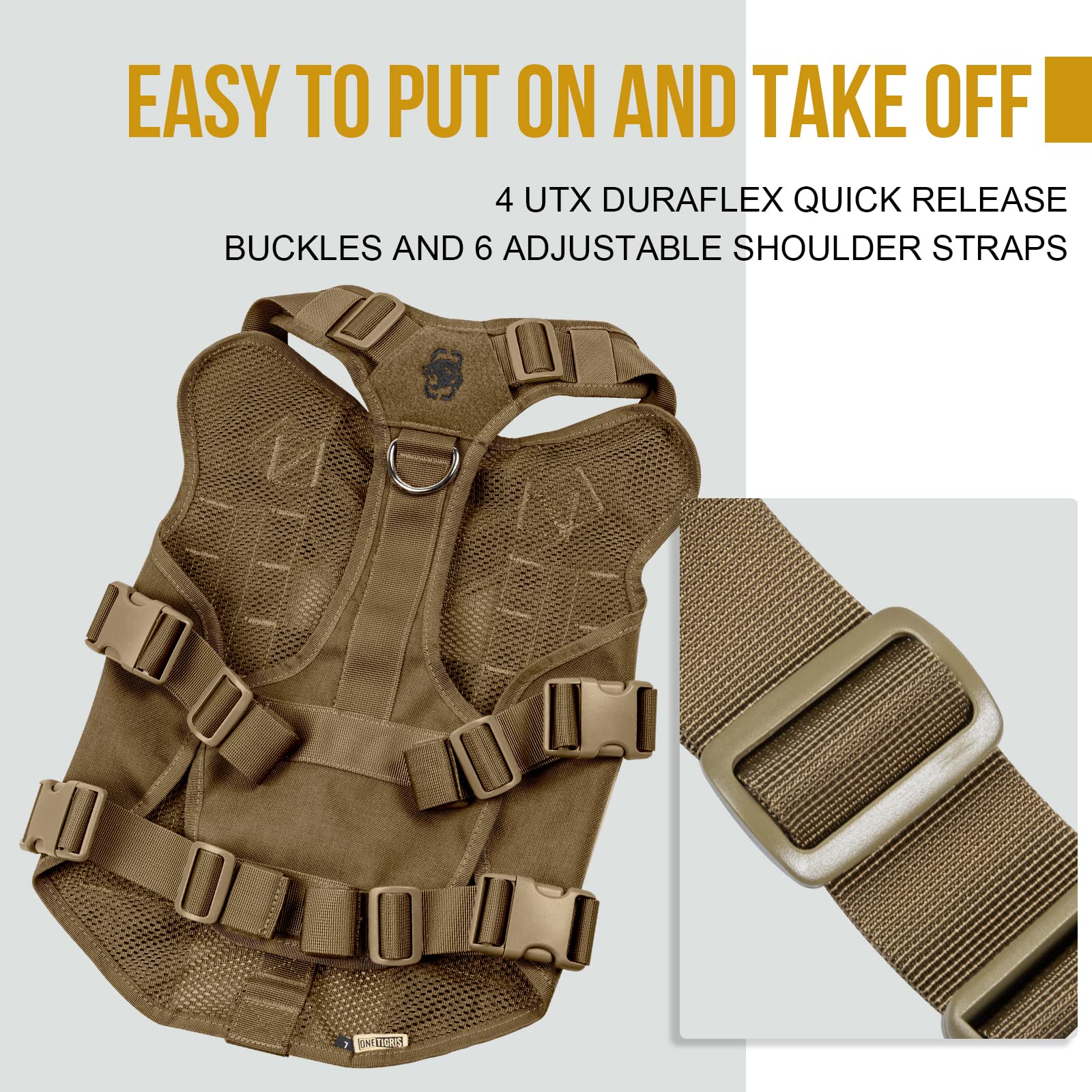 Onetigris No Pull Tactical Dog Harness For Medium Large Dog, Mesh Design Breathable Service Dog Vest With Handle, Military Dog V