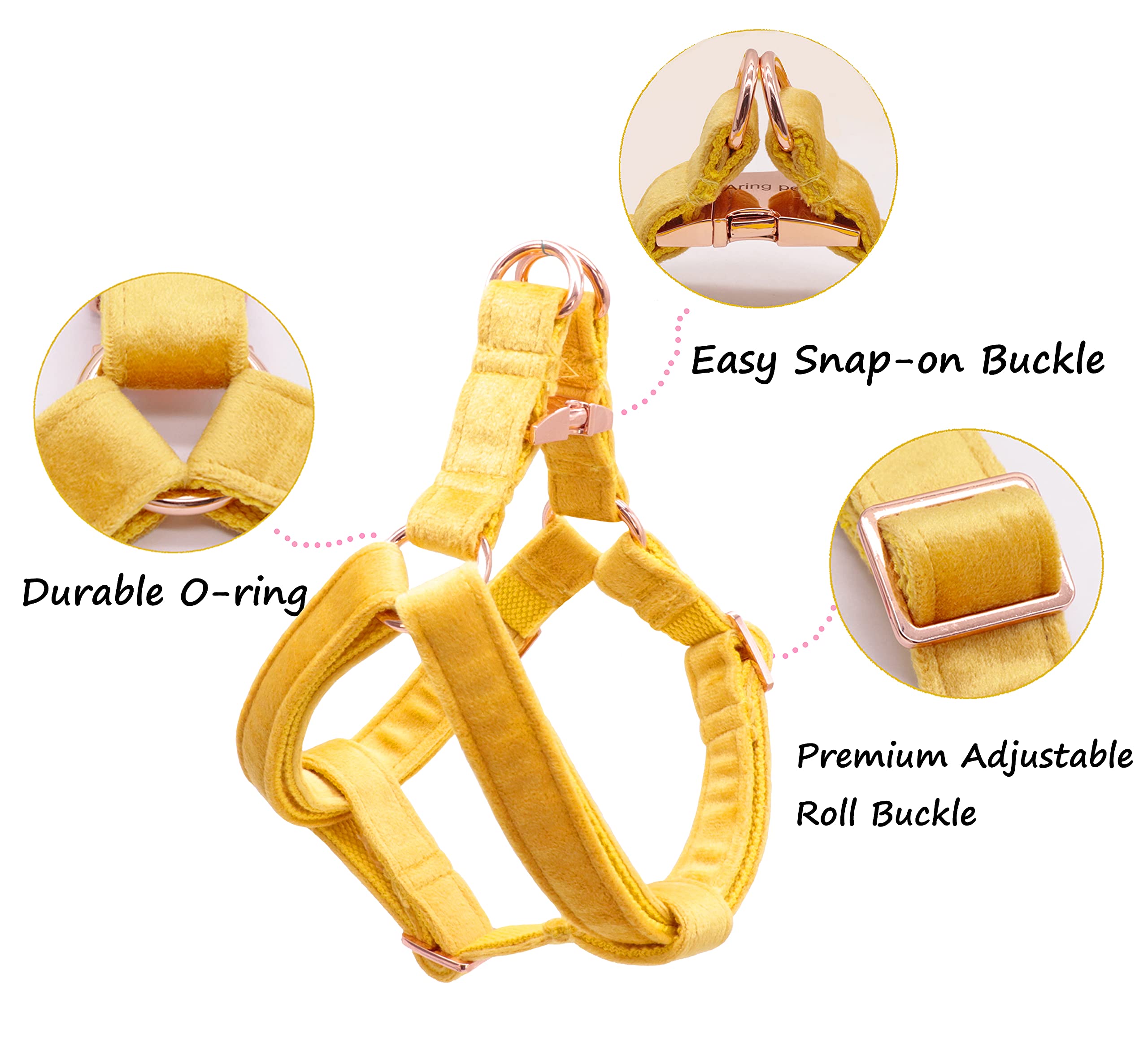 Aring Pet Velvet Dog Halter Harness, Small, Yellow, Elegant And Vibrant, Unique And Safe Design, Durable Metal Buckle