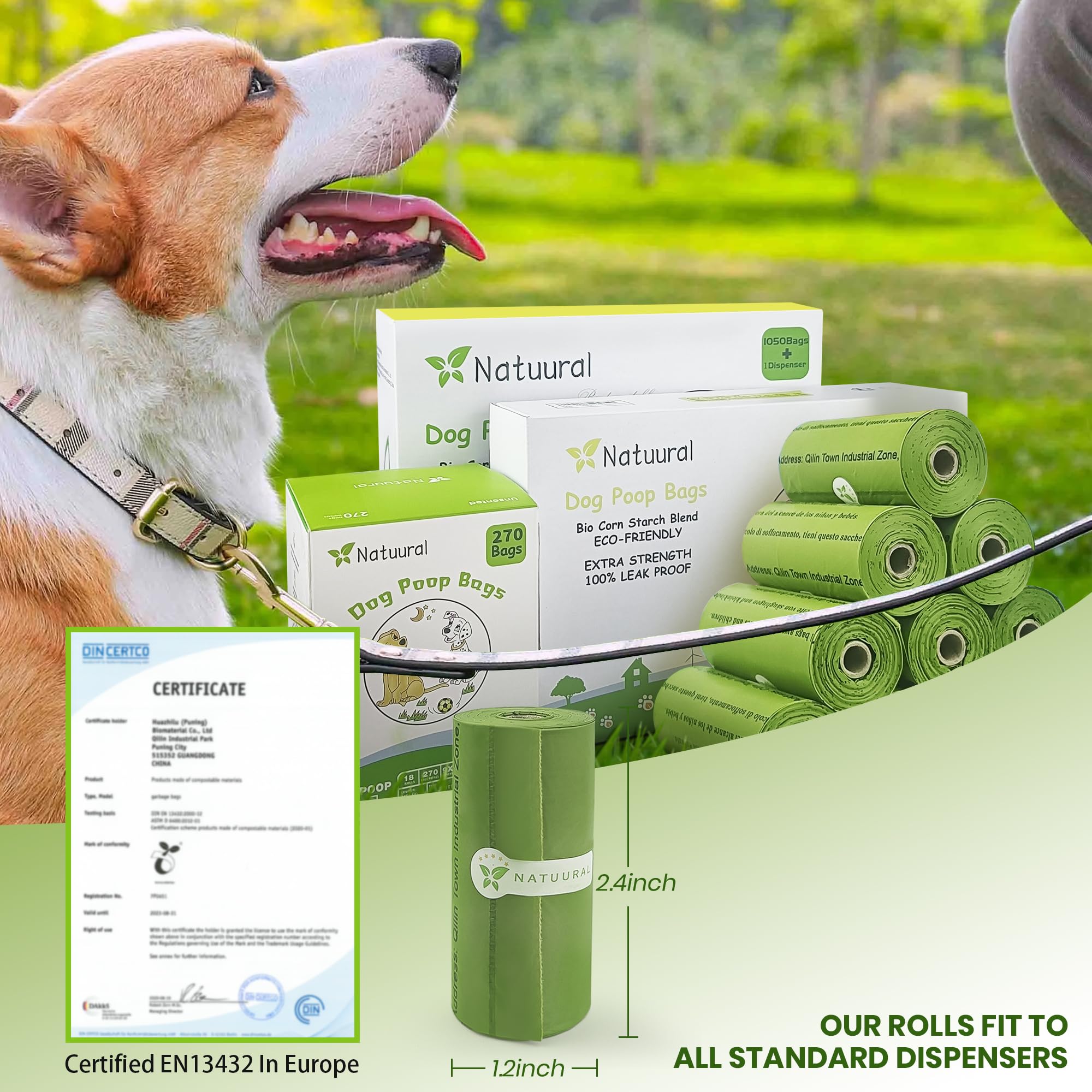 Biodegradable Dog Poop Bags-270Bags 18Rolls, Poop Bags For Dogs Made Of Cornstarch, Certified Astm D6400 By Usa, Unscented, Suitable For Large |Small Dogs (Green)