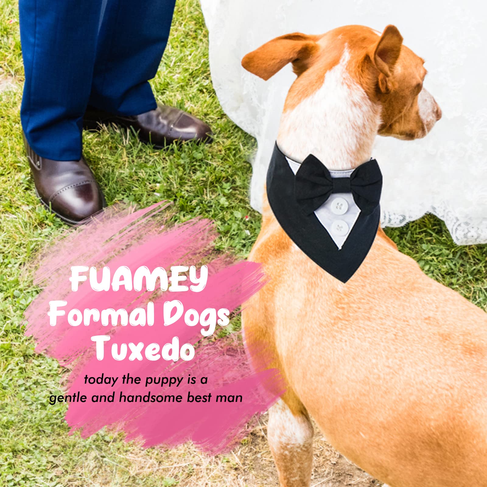 Fuamey Dog Tuxedo,Formal Dog Wedding Bandana Dog Collar With Bow Tie Dog Birthday Costume Adjustable Pet Party Tux Dog Wedding Attire,Dog Valentines Outfit Cosplay For Small Medium Large Pets Black-L
