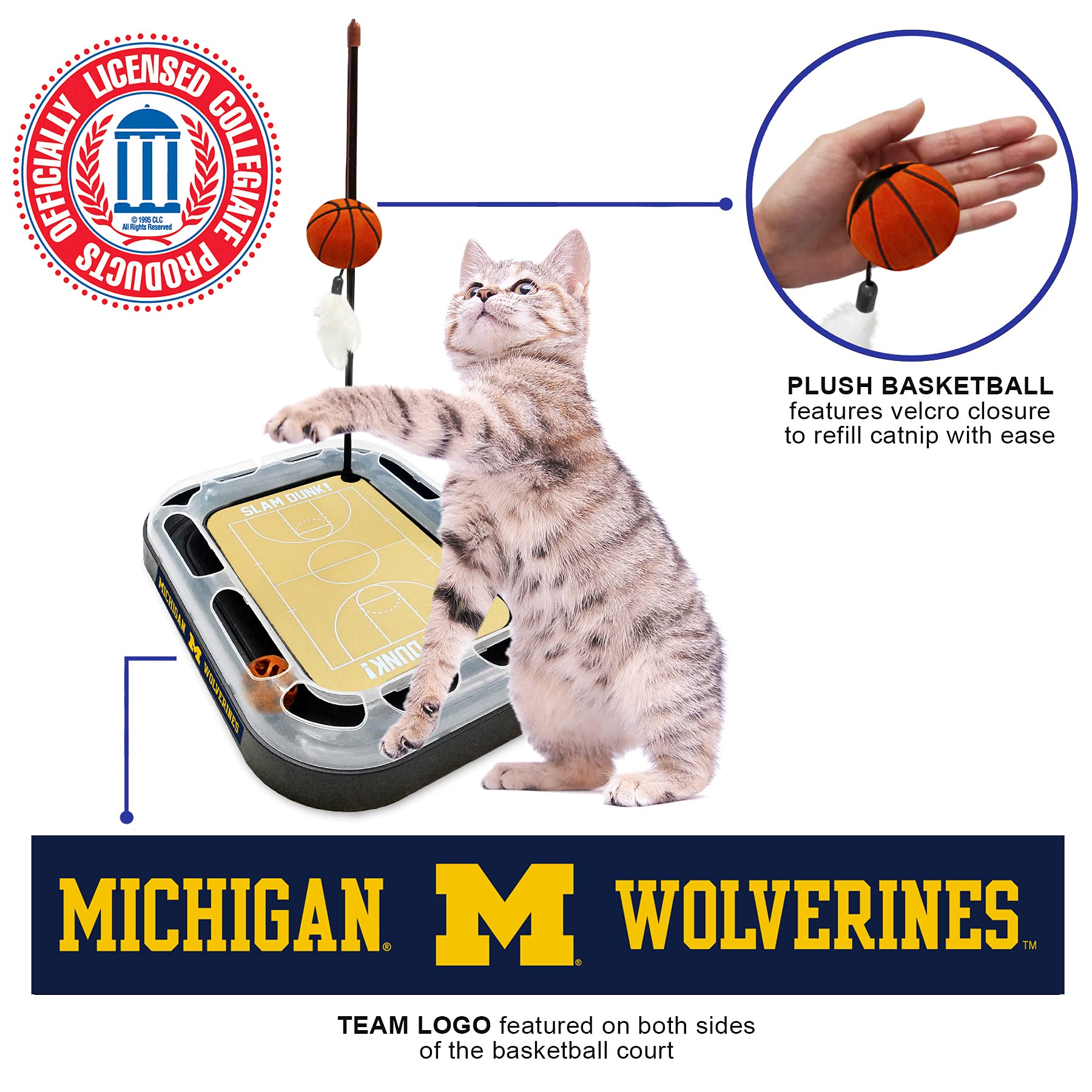 Cat Scratch Toy Ncaa Michigan Wolverines Reversible Basketball Court Felt/Cardboard Cat Scratcher Toy. Interactive Cat Ball Bell