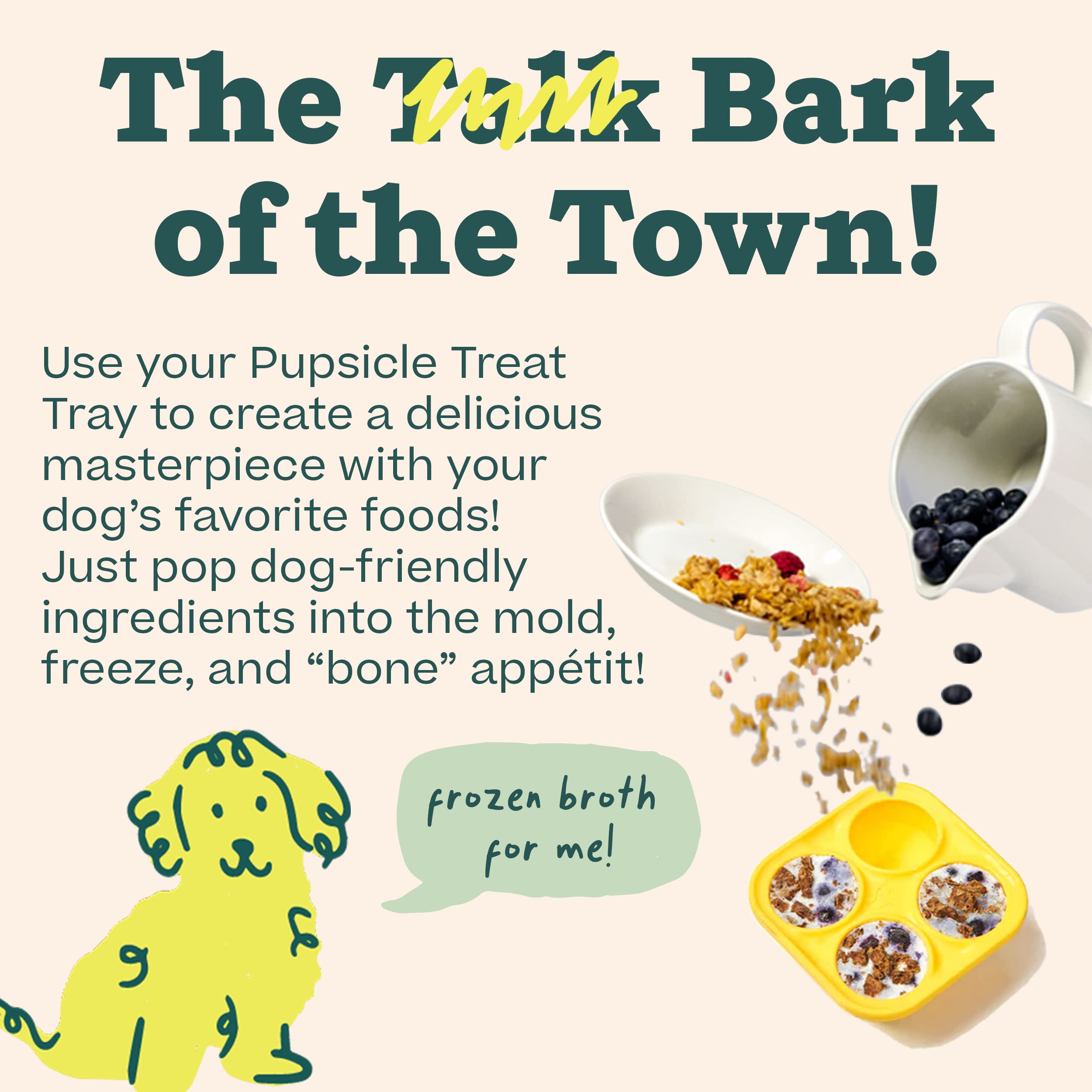 WOOF Pupsicle Treat Tray Mold, Small 10-25 lbs, Silicone Molds for Dog Treats, Dishwasher Safe, Reusable Treat Tray, Freeze Refi