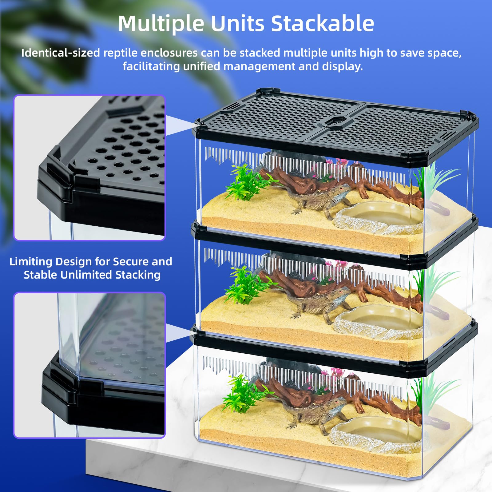 High-Transparency Reptile & Insect Enclosure Terrarium with Magnetic Door, Excellent Ventilation, Easy Cleaning, and Strong, Lon
