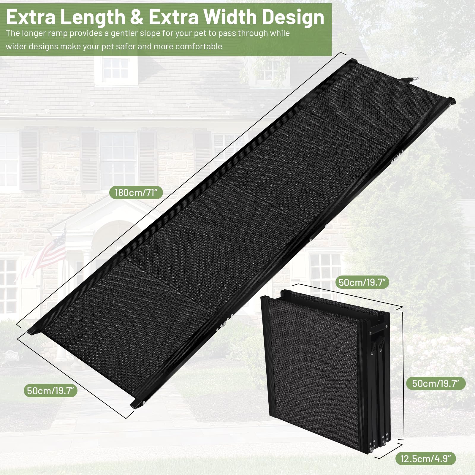 Voistino 71”L*19.7”W Extra Wide & Long Dog Ramp For Car Truck Suv, Portable Folding Pet Ramps For Small Medium Large Dogs And Cats, Lightweight Aluminum Frame, Supports Up To 155 Lbs