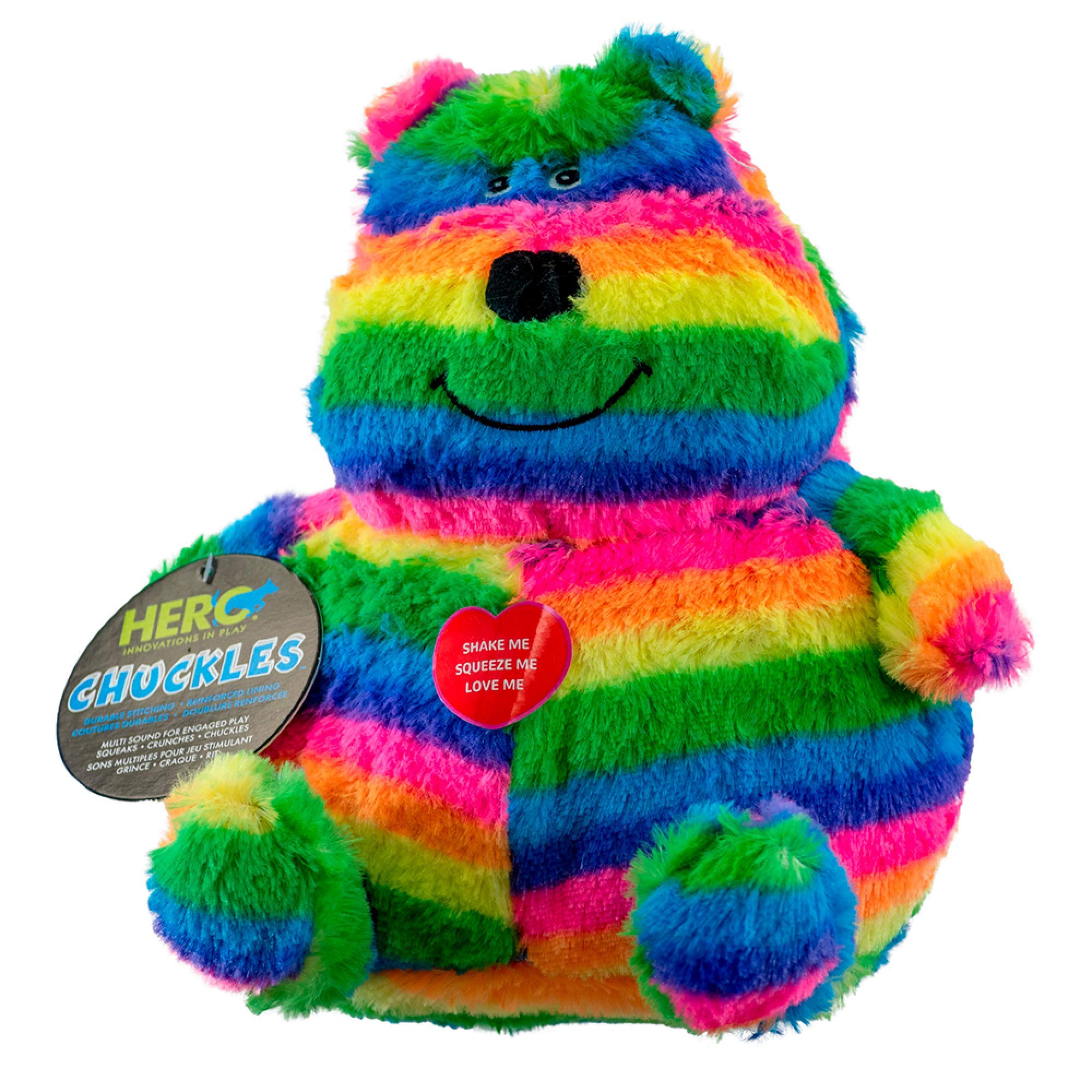 Hero | Chuckles Bellies | Rainbow Bear Plush Dog Toy | Dog Squeaky Toys | Durable Stuffed Animal With 3 In 1 Squeaker