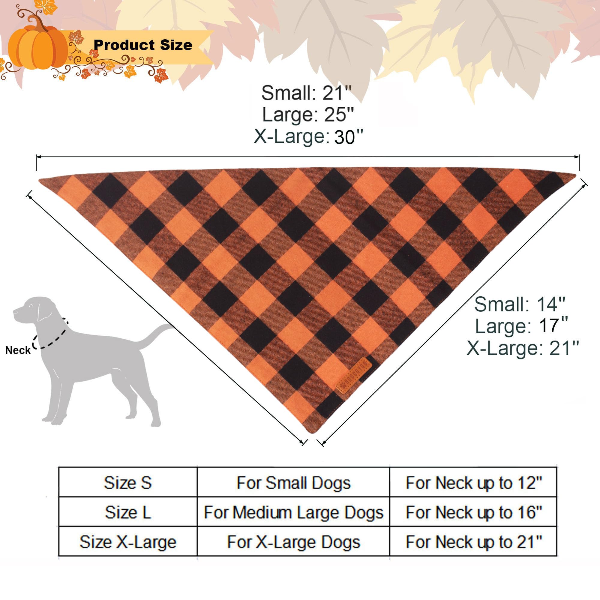 Adoggygo Fall Dog Bandanas 2 Pack, Halloween Thanksgiving Dog Bandana, Orange Plaid Dog Scarf, Multiple Sizes Offered, Holiday Fall Bandana For Large And X-Large Dogs (X-Large, Fall)