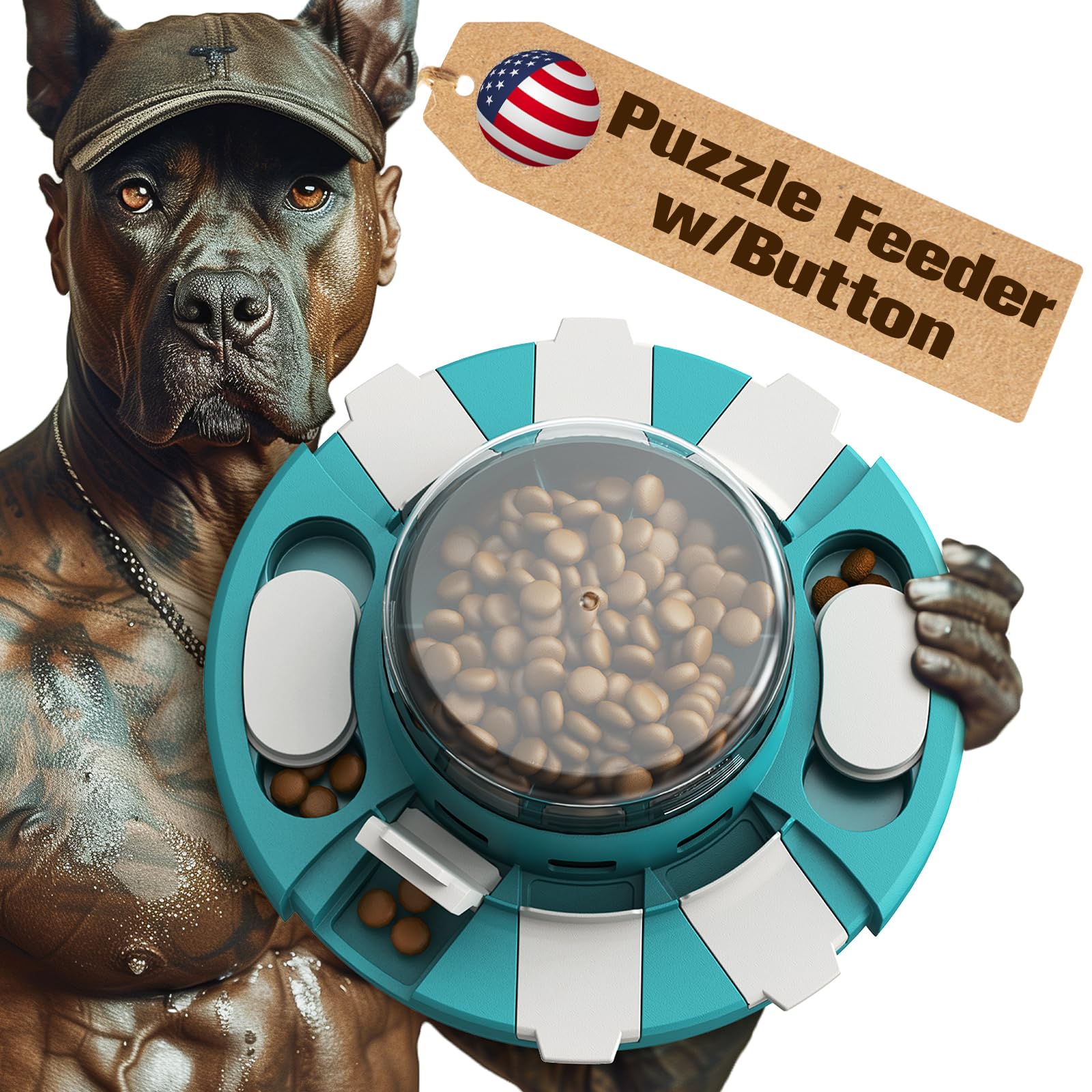 KADTC Dog Puzzle Toys w/Button Mind Games Level 2 in 1 Food Dispenser Slow Feeder Treat Puzzles Bowl Puppy Mental Stimulation Ga