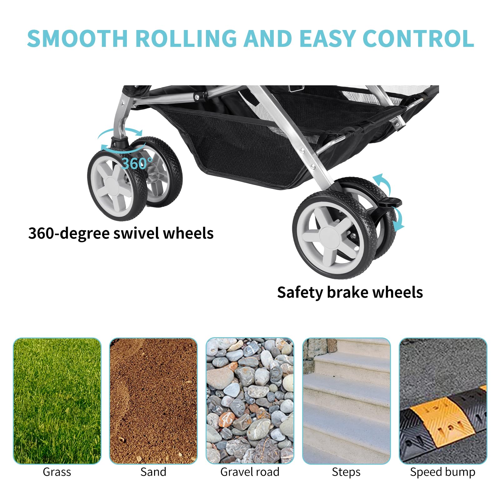 Double Pet Stroller, Foldable Stroller For 2 Dogs & Cats, Two-Seater Carrier Twin Dog Walk Jogger Travel Pet Carriage Cart With