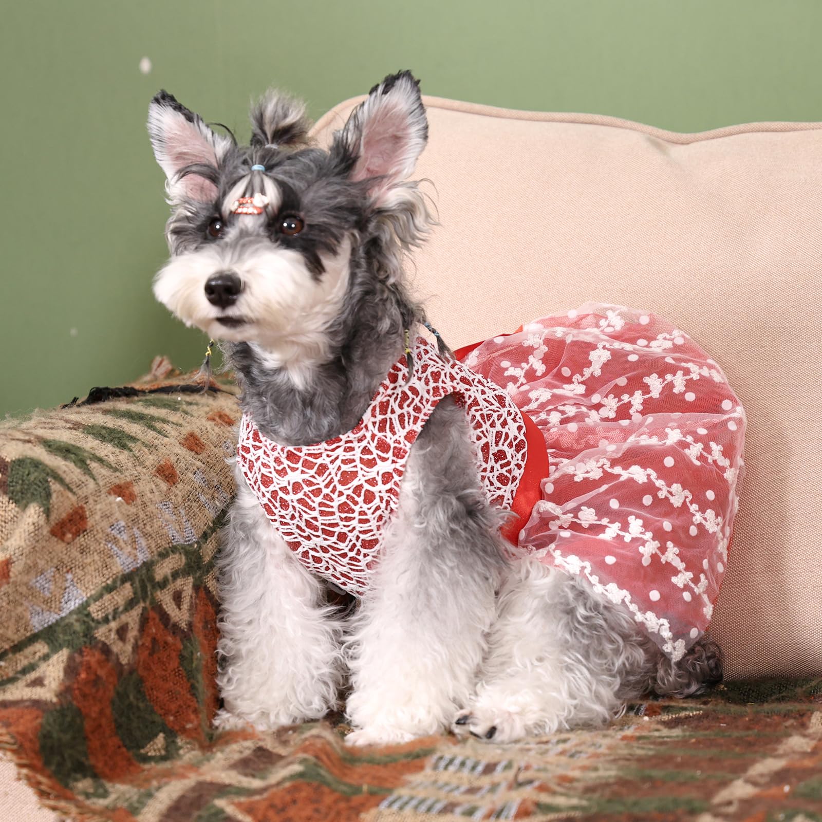 Cutebone Red Dog Dress Outfit Puppy Skirt Shining Embroiderd Tutu With Bowknot Pet Clothes Girl For Wedding Birthday Party Cat Apparel Dd09L