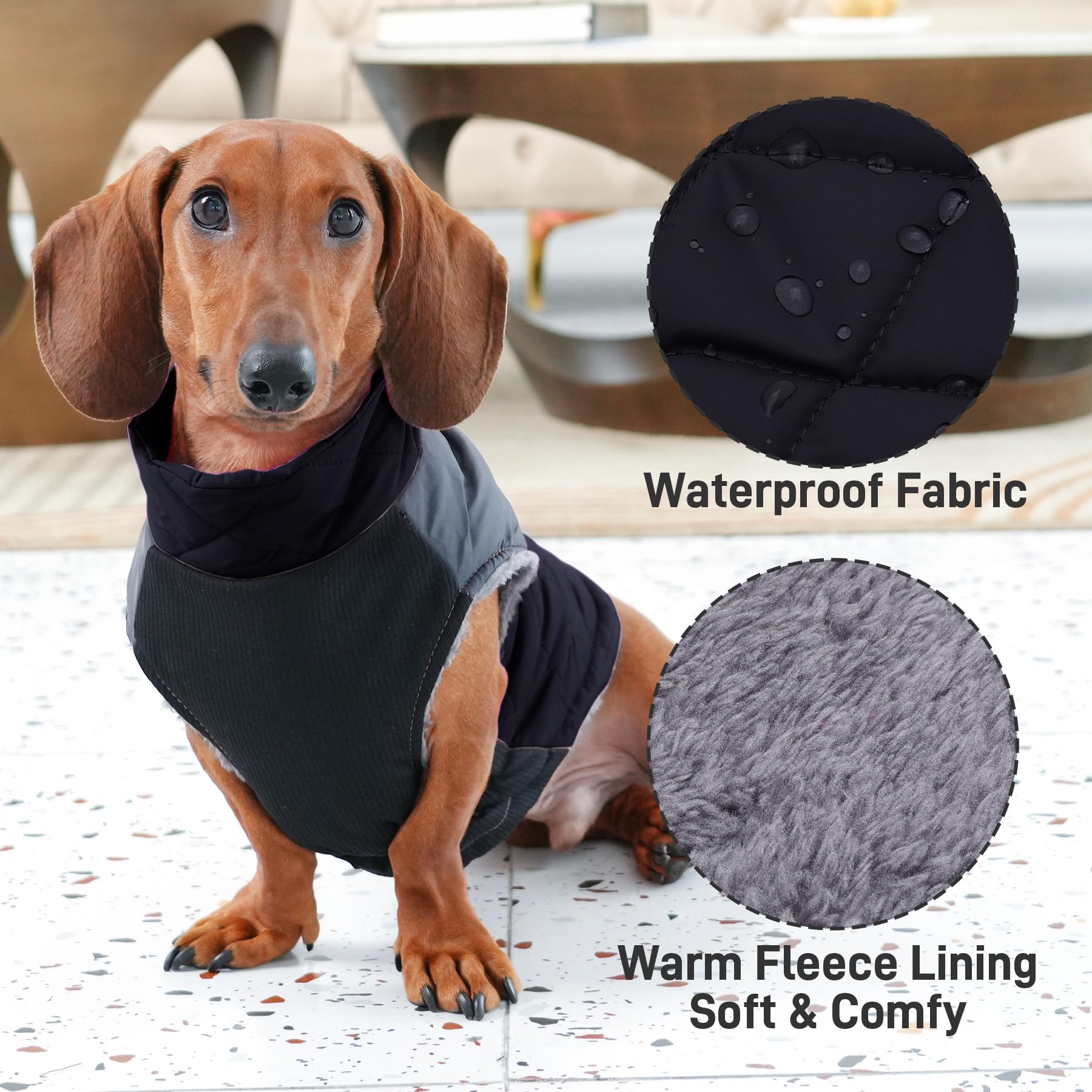 Joydaog Warm Fleece Dog Coats For Small Dogs,D-Rings Waterproof Puppy Jacket For Cold Winter,Black Xs