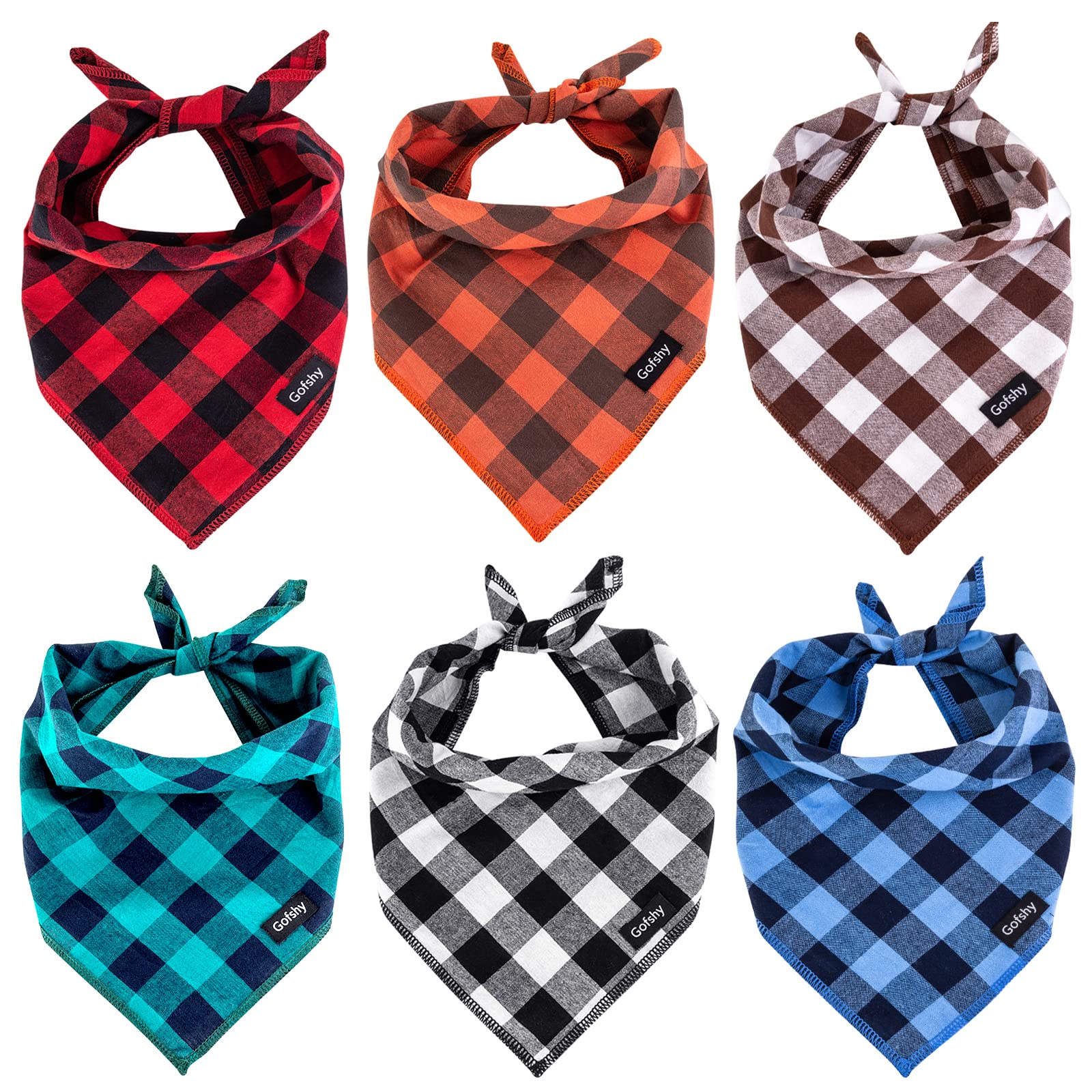 Gofshy Dog Bandanas Christmas Classic Buffalo Plaid 6Pcs Dog Gifts Red Blue Green Orange Black Brown Dog Scarf Adjustable Kerchief For Small Medium Large Dogs Cats Puppy Bandana(M)