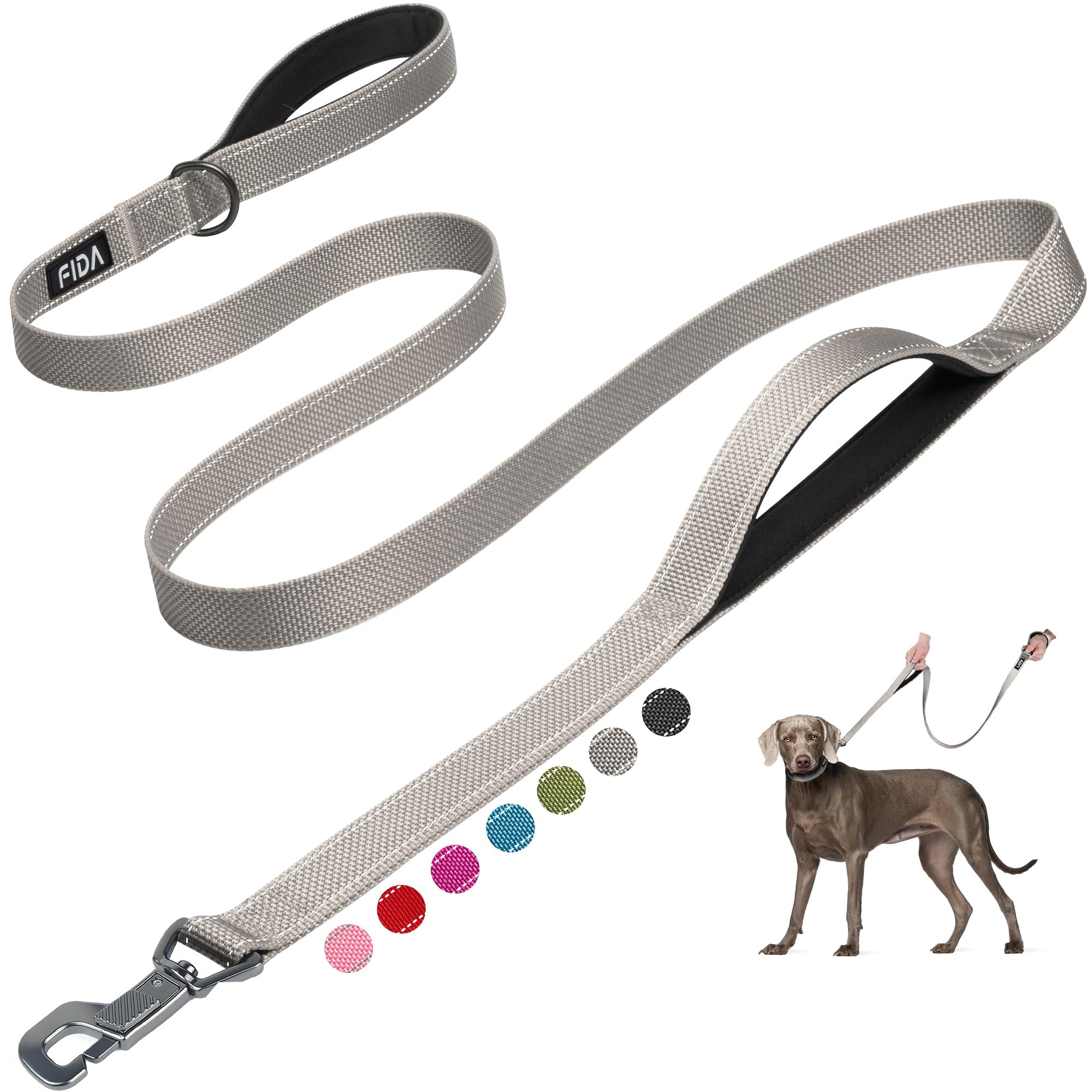 Fida 6 Ft Heavy Duty Dog Leash With 2 Comfortable Padded Handles, Traffic Handle & Advanced Easy Snap Hook, Reflective Walking L