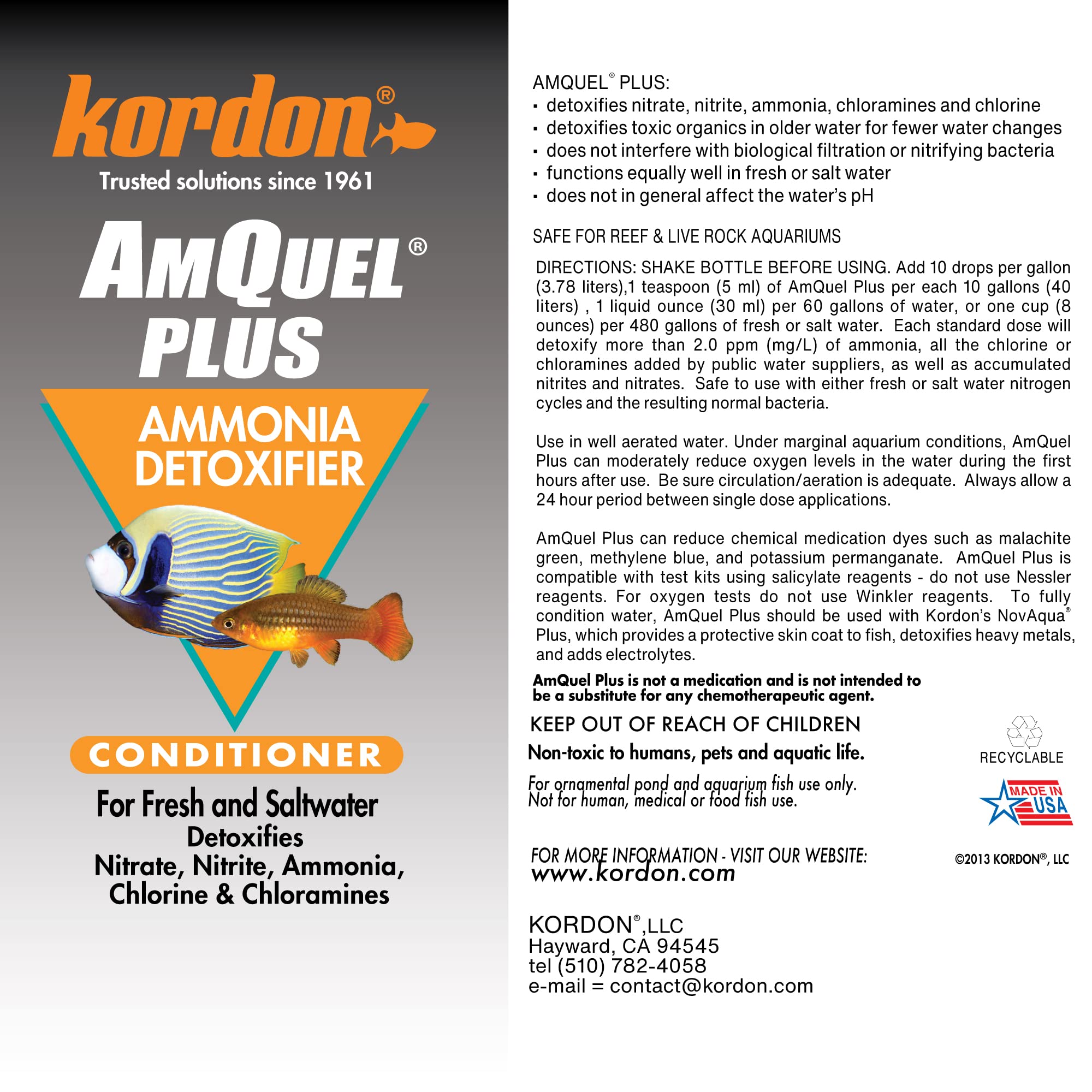 Kordon #33444 Amquel Plus For Aquarium, 4-Ounce