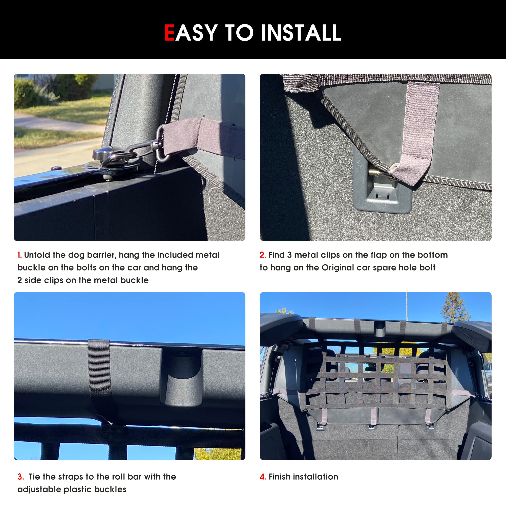 Sukemichi Dog Car Barrier For Bronco, Dog Barrier Car Net Mesh Divider Restraint Trunk Cargo Area For 2021-2025 Ford Bronco Acce