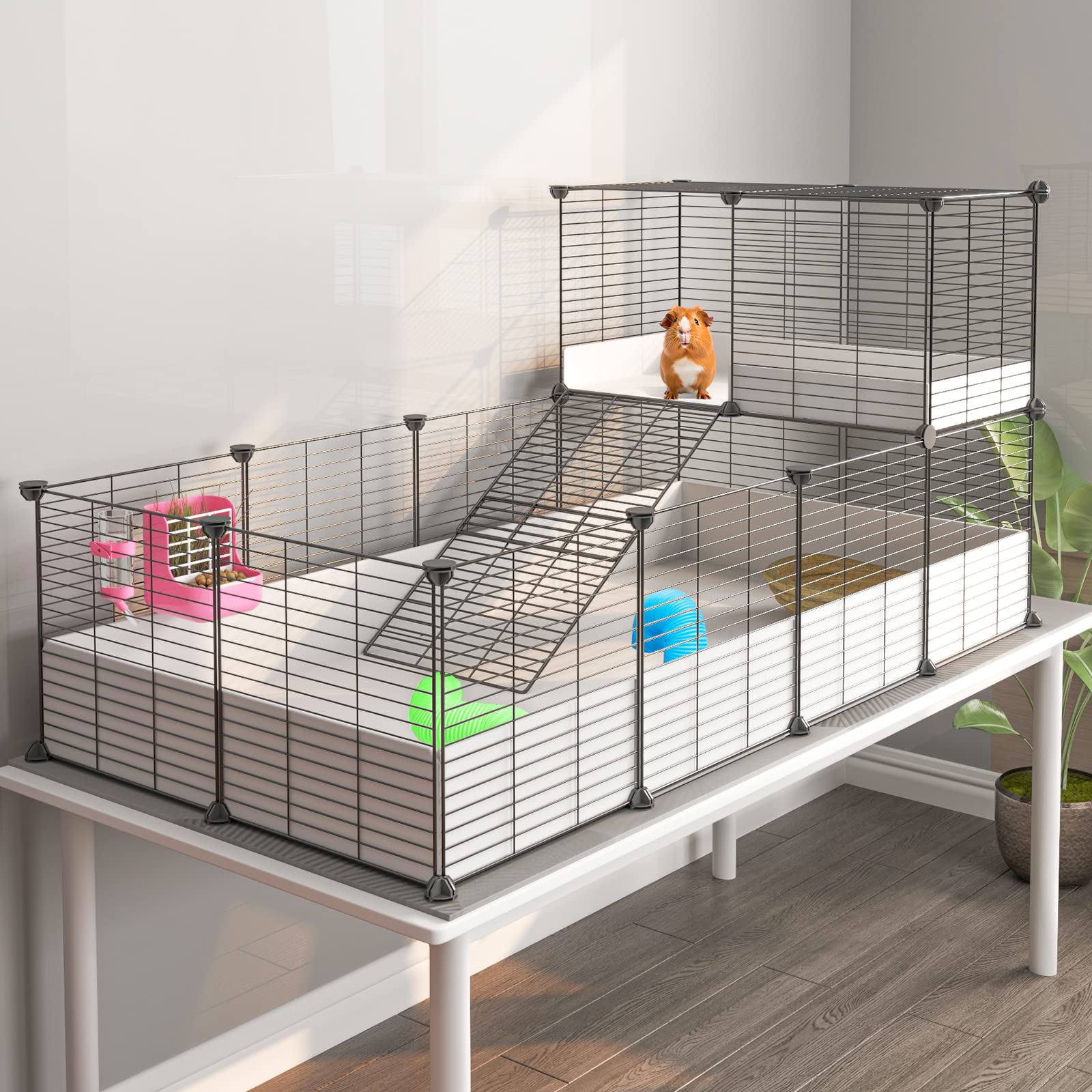 Oneluck Guinea Pig Cage,Indoor Habitat Cage With Waterproof Plastic Bottom,Playpen For Small Pet Bunny, Turtle, Hamste, Loft And