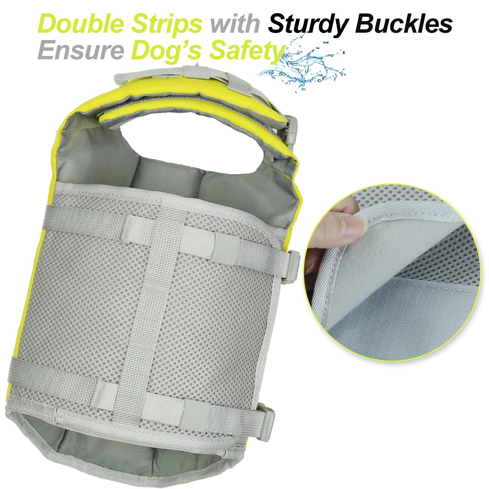 Vivaglory Dog Life Jacket With Removable Front Float, Life Vest With Reflective Trims & Extra Padding For Swimming & Boating, Yellow Grey, Xxs