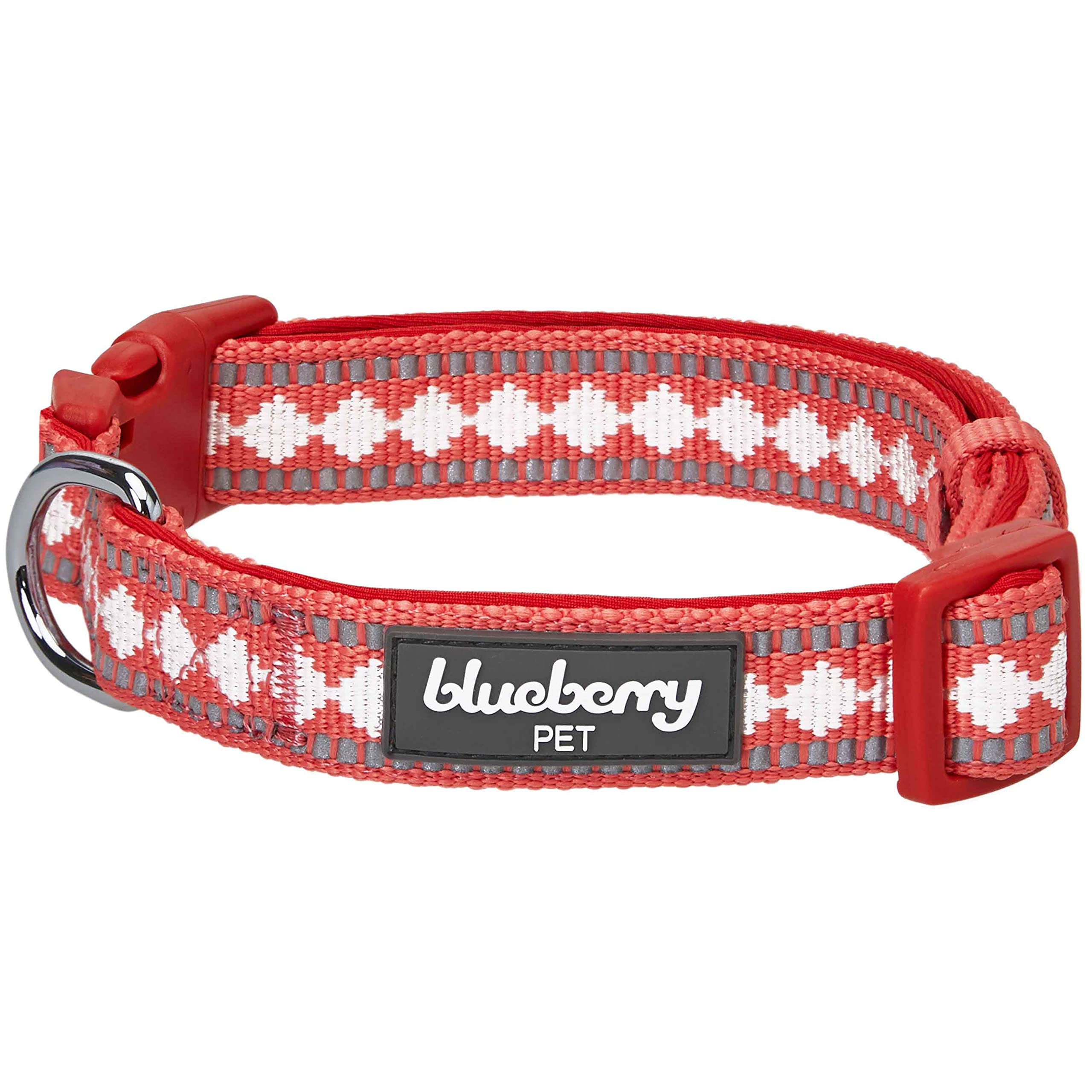 Blueberry Pet 3 Colors 3M Reflective Jacquard Neoprene Padded Adjustable Dog Collar, Coral, Small, Neck 12''-16''