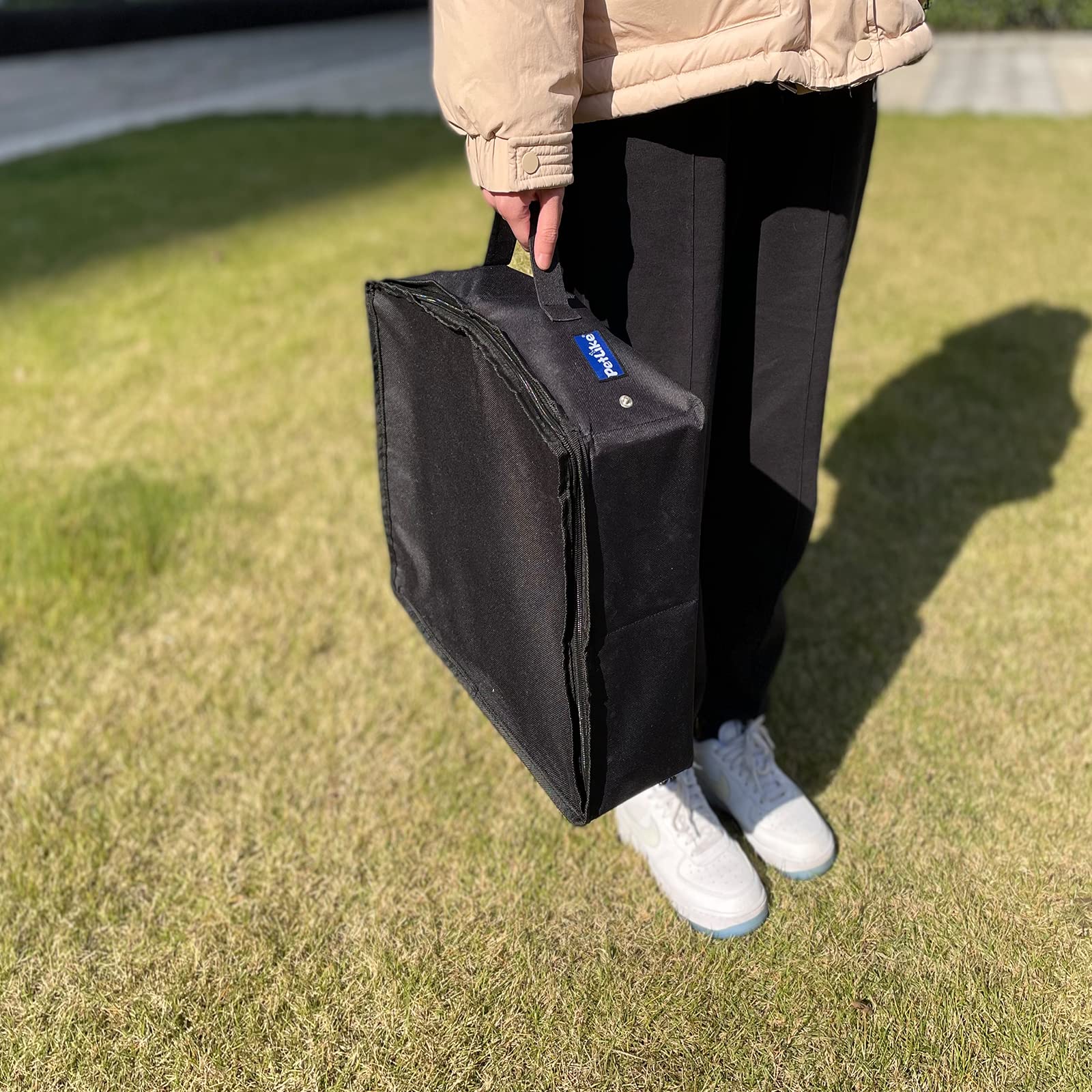 Petlike Travel Cat Litter Box, Leak-Proof Portable Litter Box, Collapsible Toilet Tray Carrier For Small Medium Cats (Medium, Black Set)