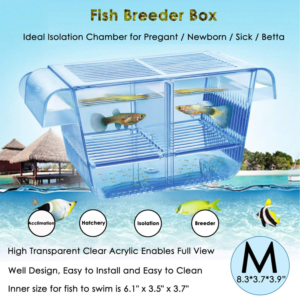 Capetsma Fish Breeder Box, Hang-On Nursery Fish Tank With Breeding Hatching Incubator Acclimation Box, Perfect Fish Tank Divider For Aggressive Injured Pregnant Fish Small Fish Brine Shrimp Clownfish