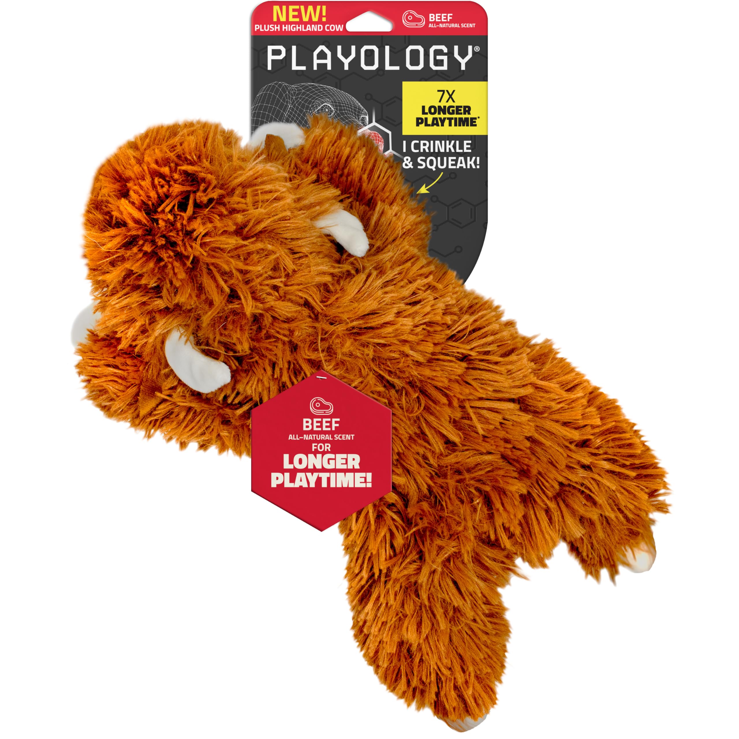 Playology Plush Toys for Dogs | Stuffed Animal Highland Cow| Beef Scented for Large Dogs